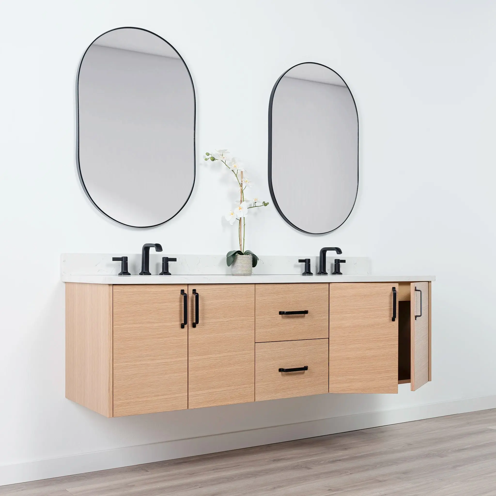 Ashbury 72" Wall Mount Natural White Oak Bathroom Vanity, Double Sink - Image 6