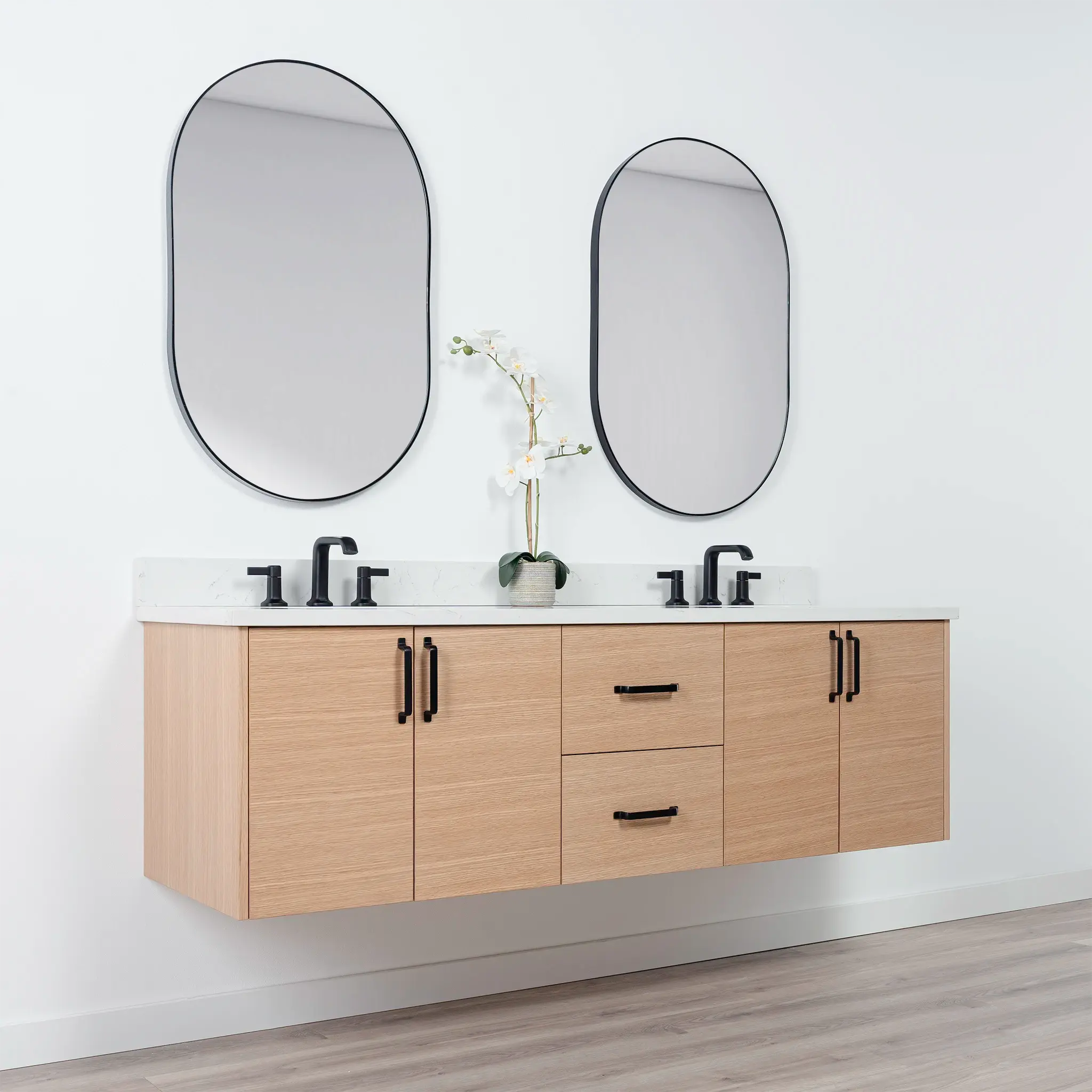 Ashbury 72" Wall Mount Natural White Oak Bathroom Vanity, Double Sink - Image 7
