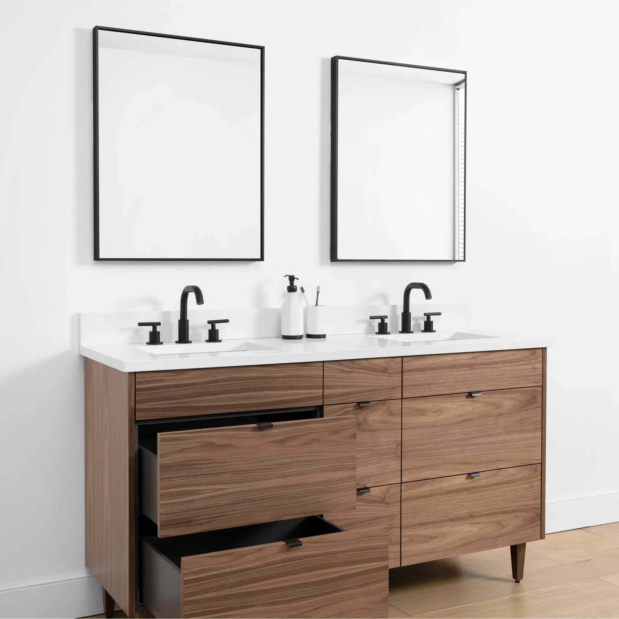 Asher SLIM 60" American Black Walnut Bathroom Vanity, Double Sink - Image 6