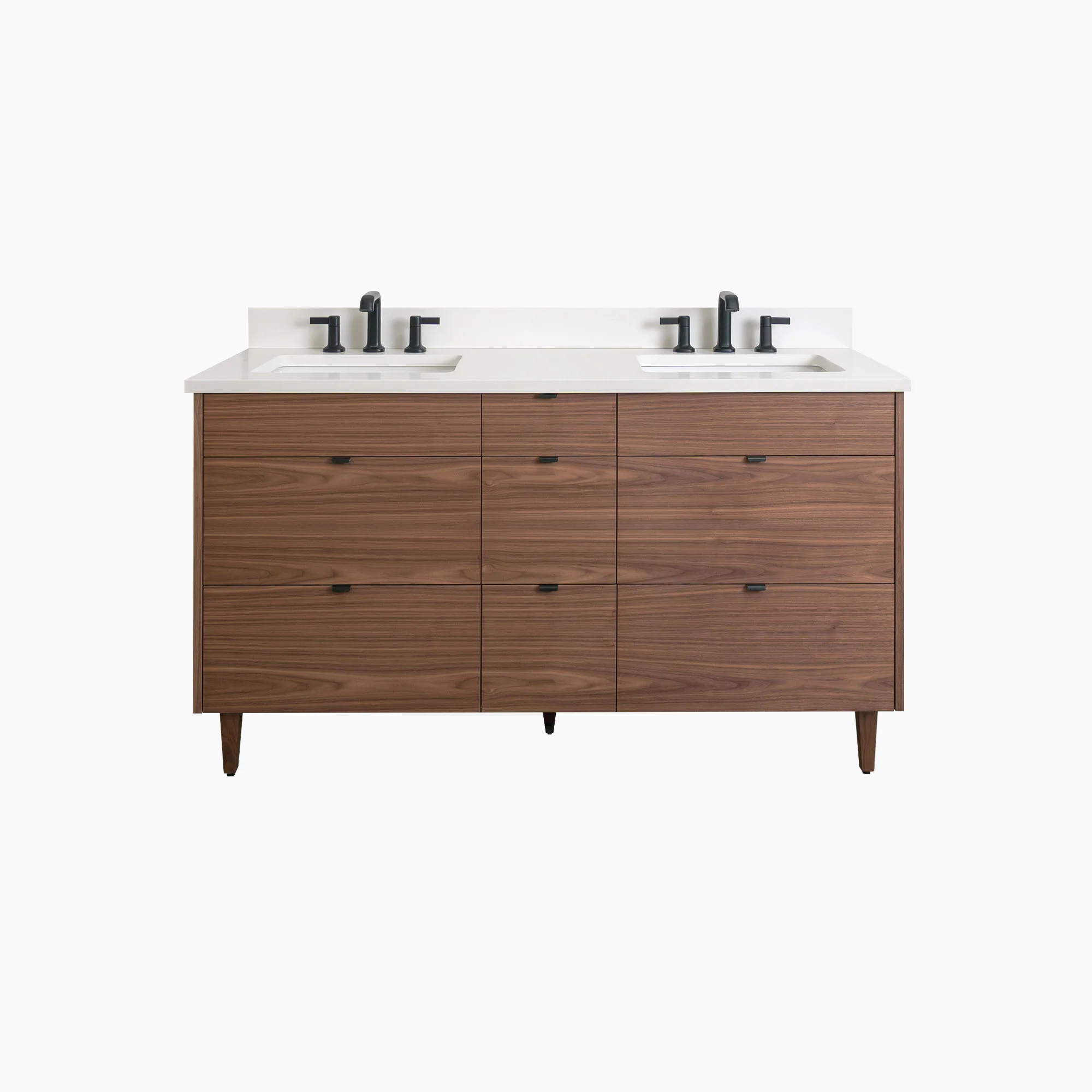Asher Stainless 60" American Black Walnut Bathroom Vanity, Double Sink
