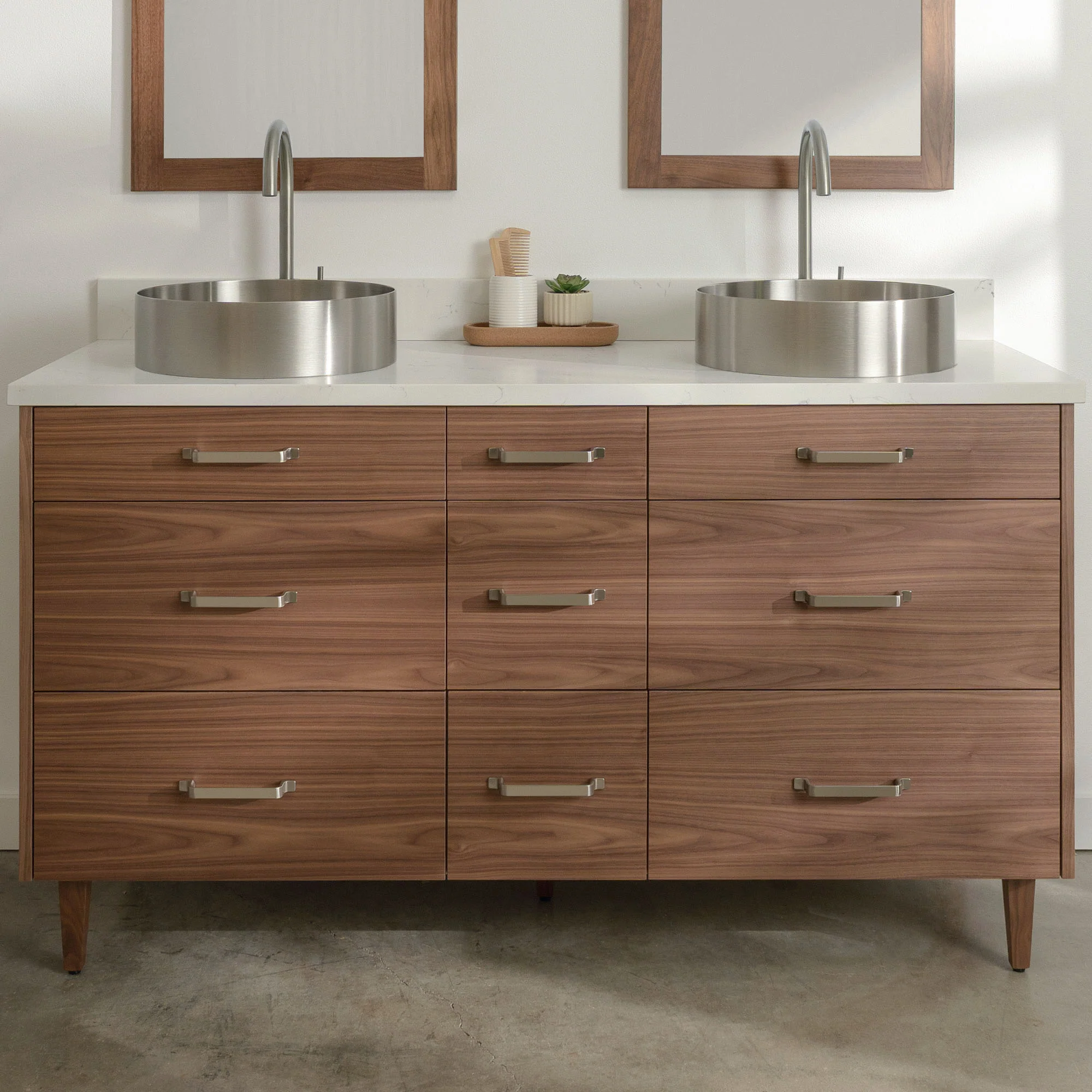 Asher Stainless 60" American Black Walnut Bathroom Vanity, Double Sink - Image 12