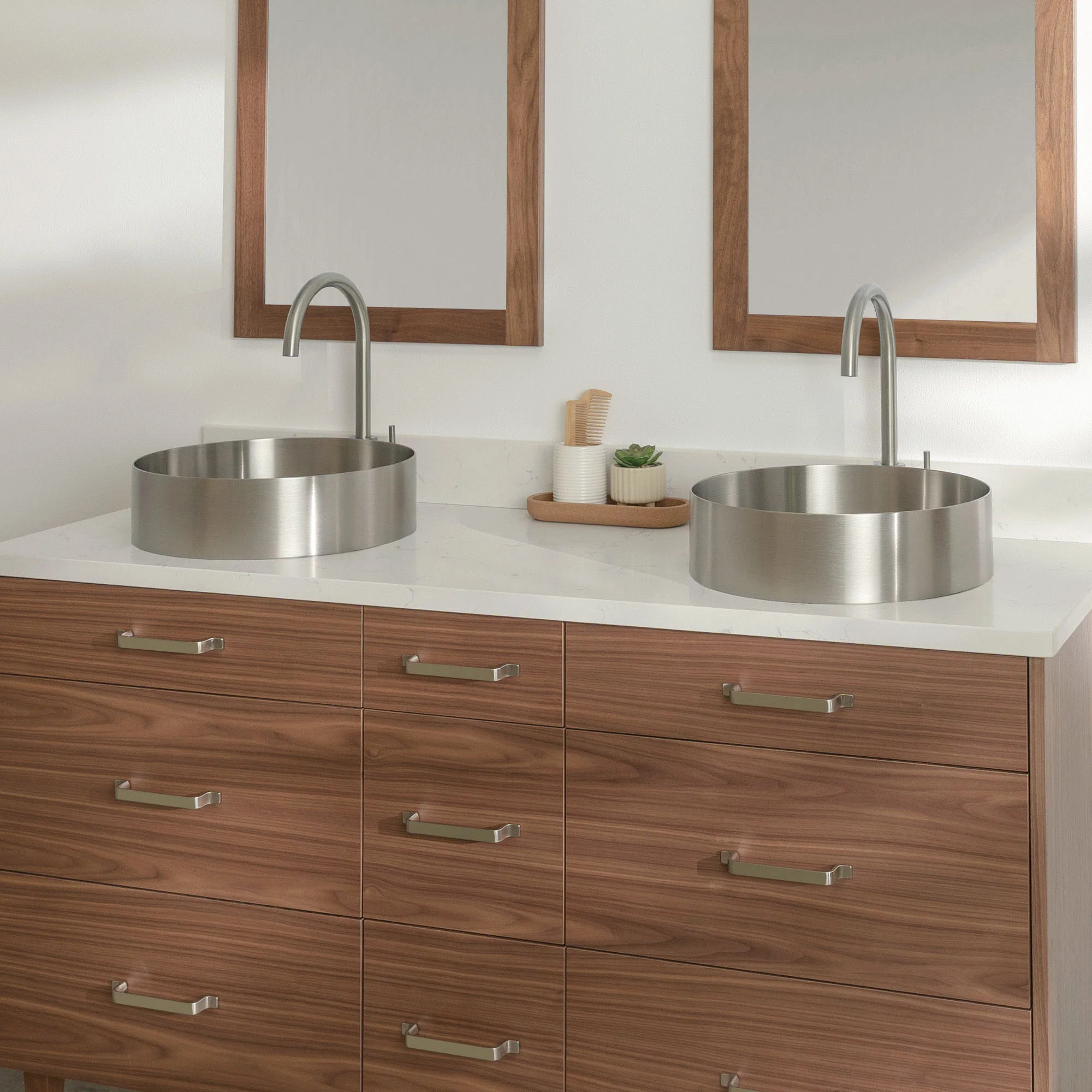Asher Stainless 60" American Black Walnut Bathroom Vanity, Double Sink - Image 13