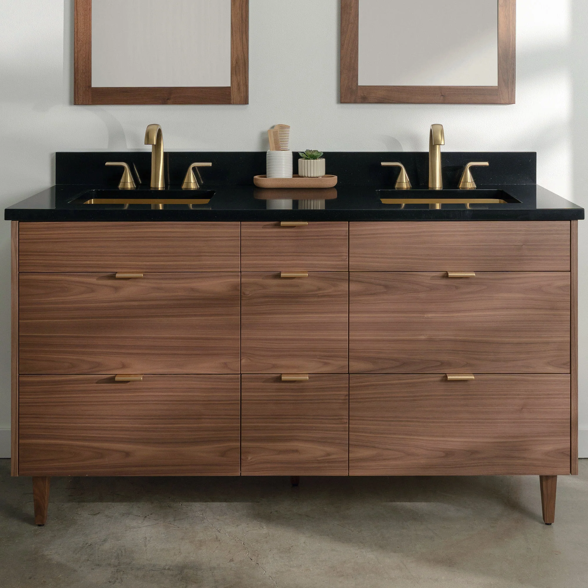 Asher Stainless 60" American Black Walnut Bathroom Vanity, Double Sink - Image 14