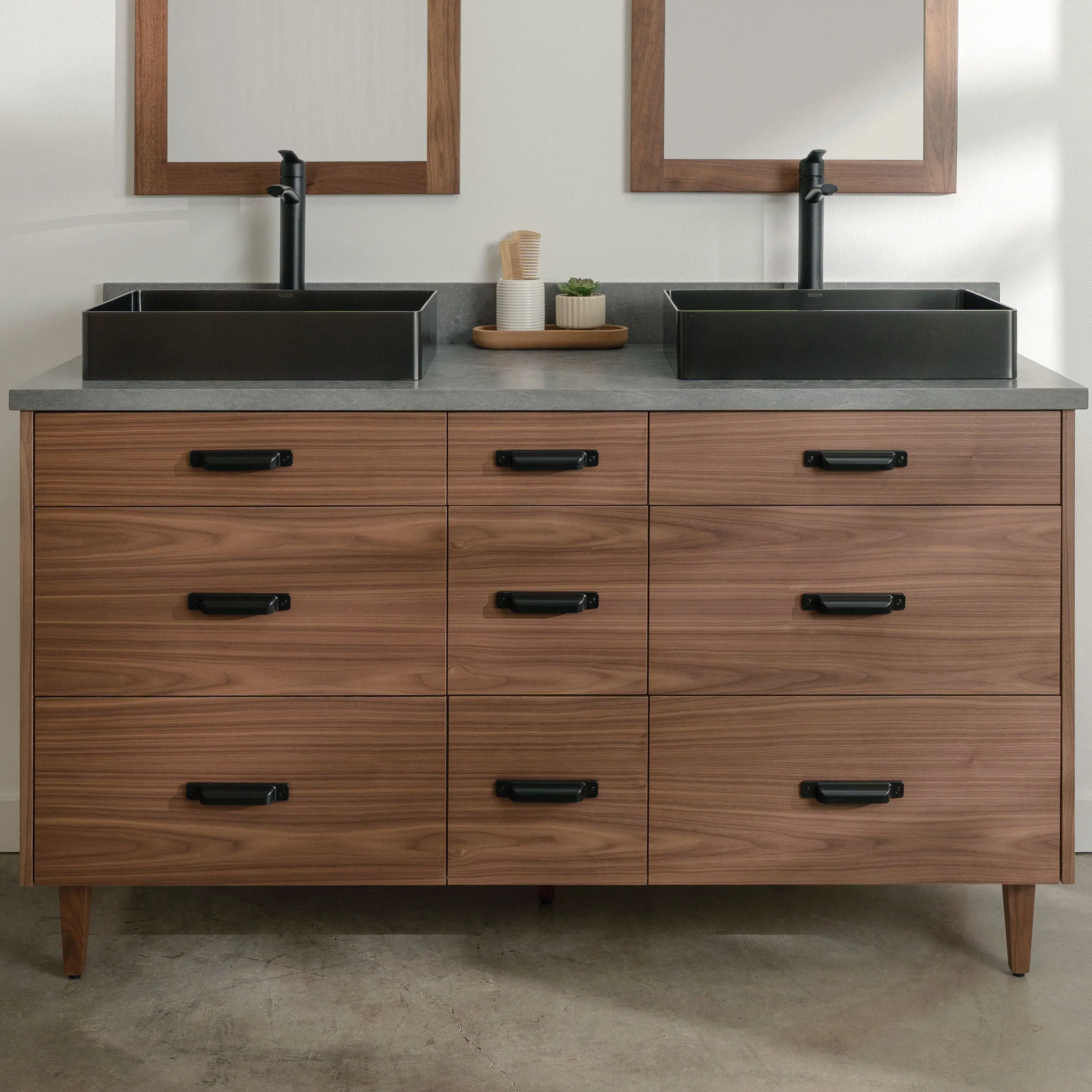 Asher Stainless 60" American Black Walnut Bathroom Vanity, Double Sink - Image 16