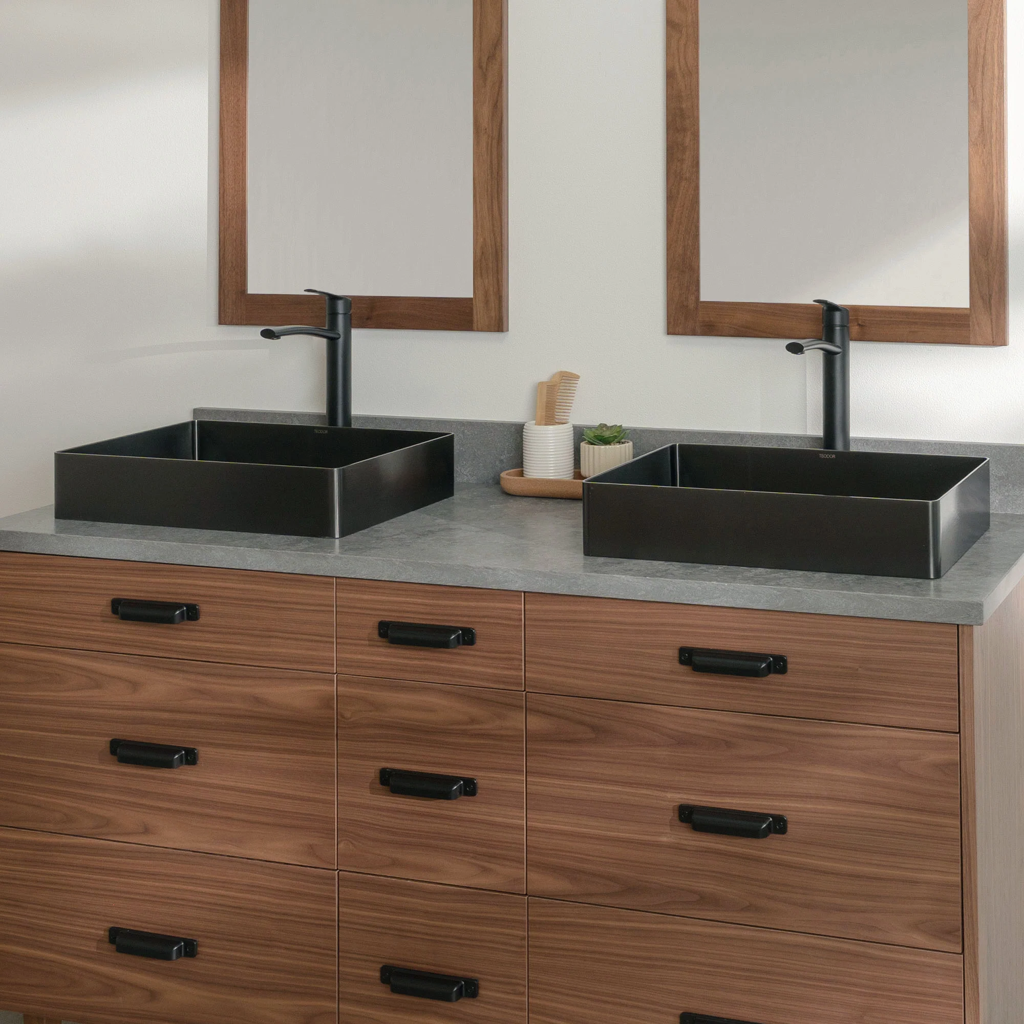 Asher Stainless 60" American Black Walnut Bathroom Vanity, Double Sink - Image 17