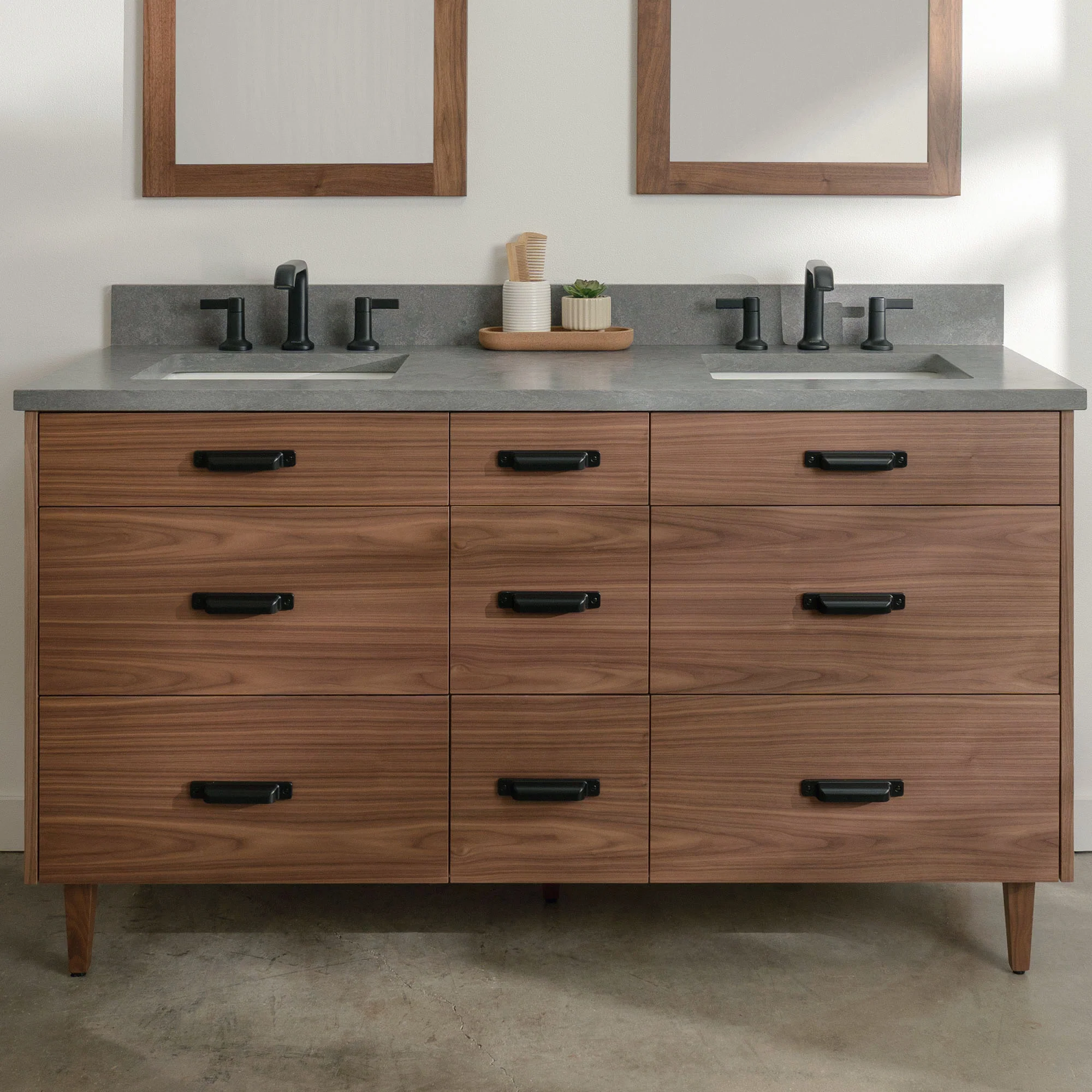 Asher Stainless 60" American Black Walnut Bathroom Vanity, Double Sink - Image 18