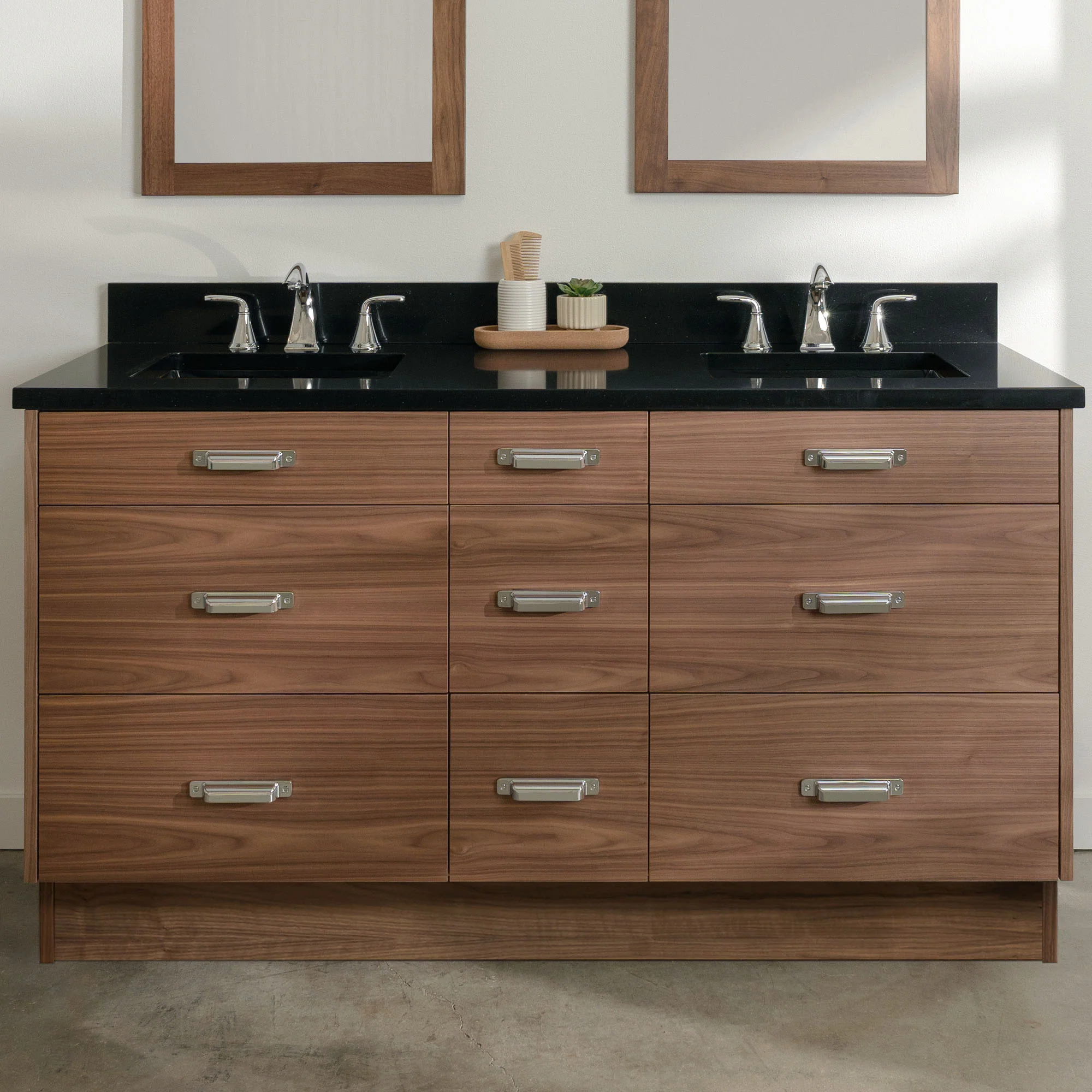 Asher Stainless 60" American Black Walnut Bathroom Vanity, Double Sink - Image 21