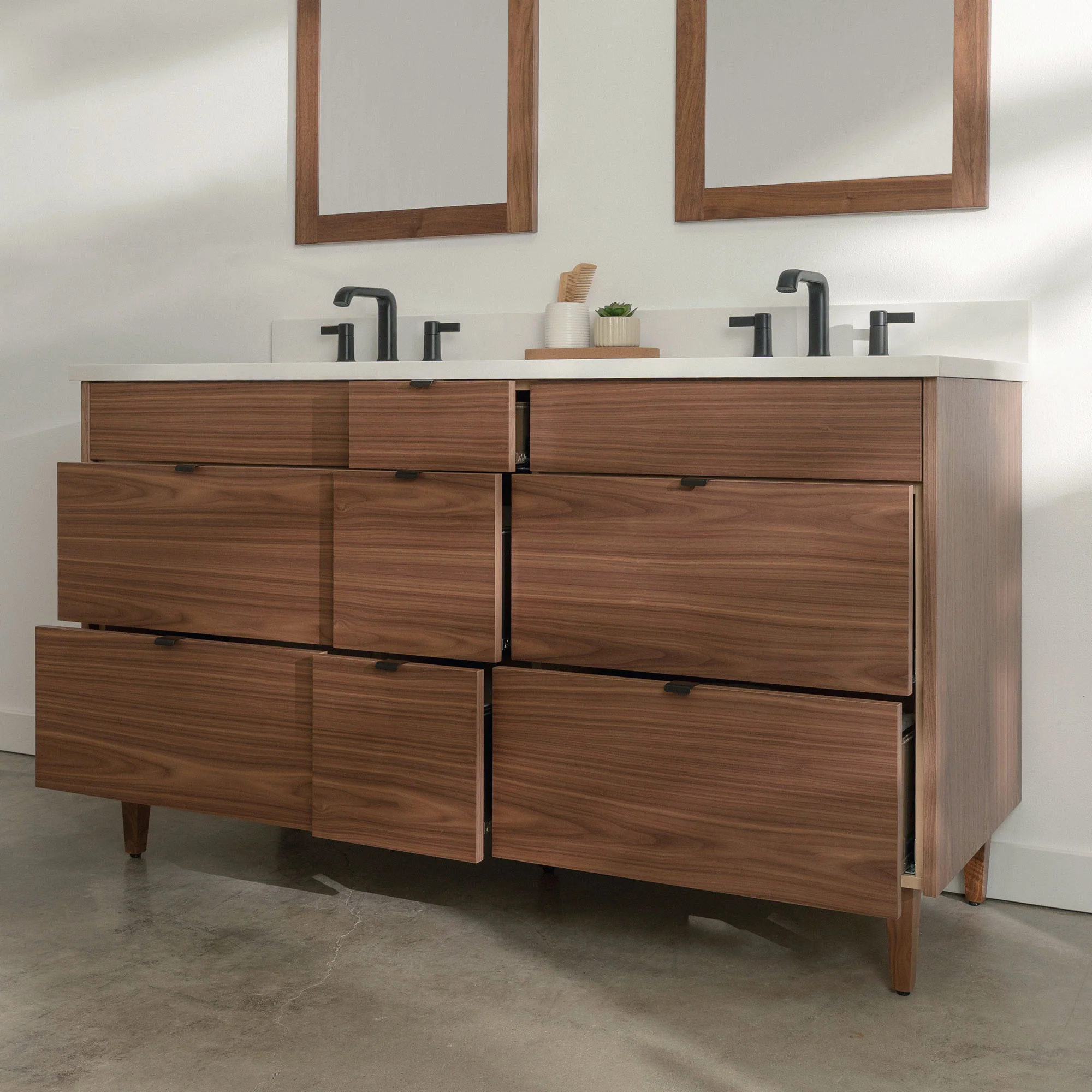 Asher Stainless 60" American Black Walnut Bathroom Vanity, Double Sink - Image 4