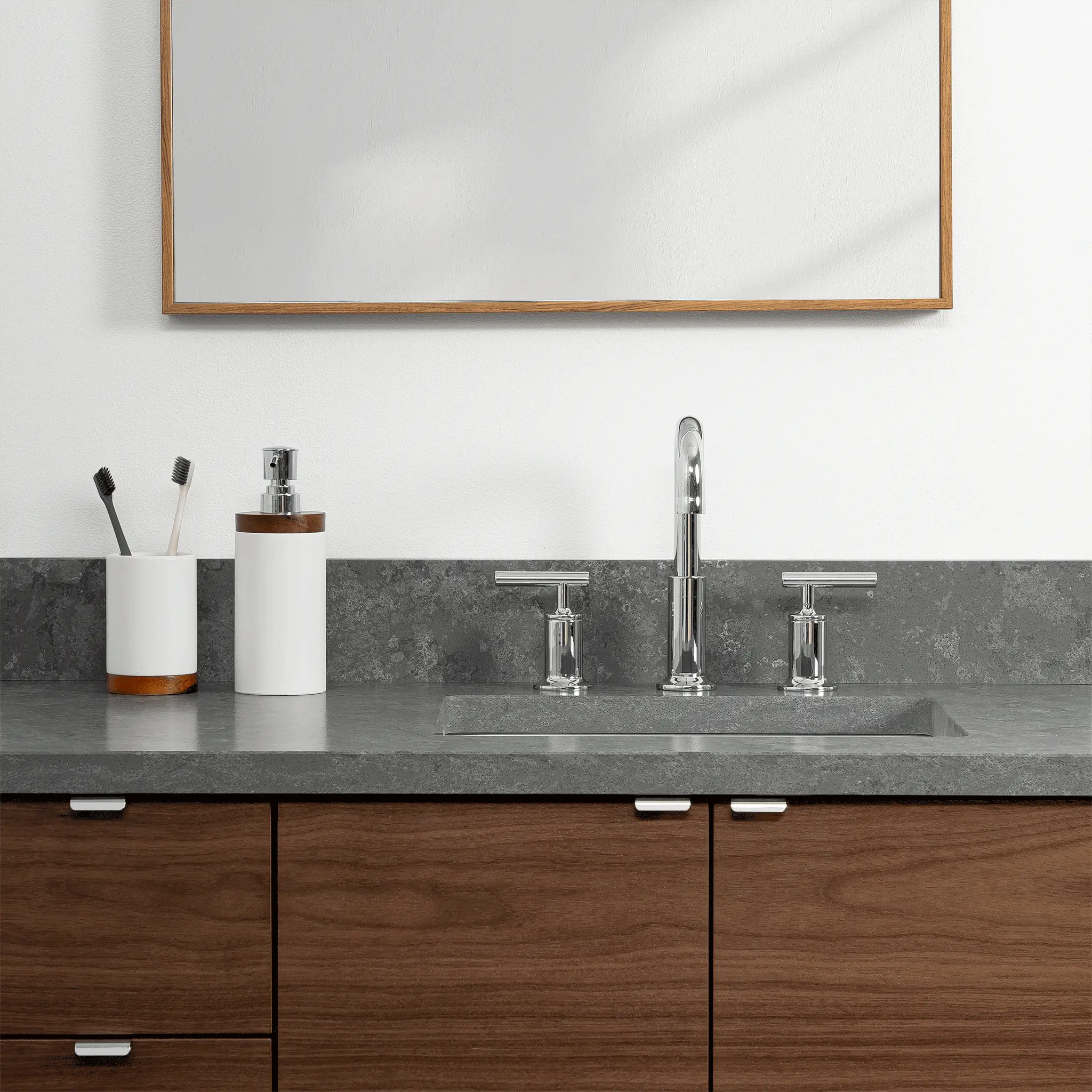 Austin 36" Wall Mount American Black Walnut Bathroom Vanity, Right Sink - Image 12