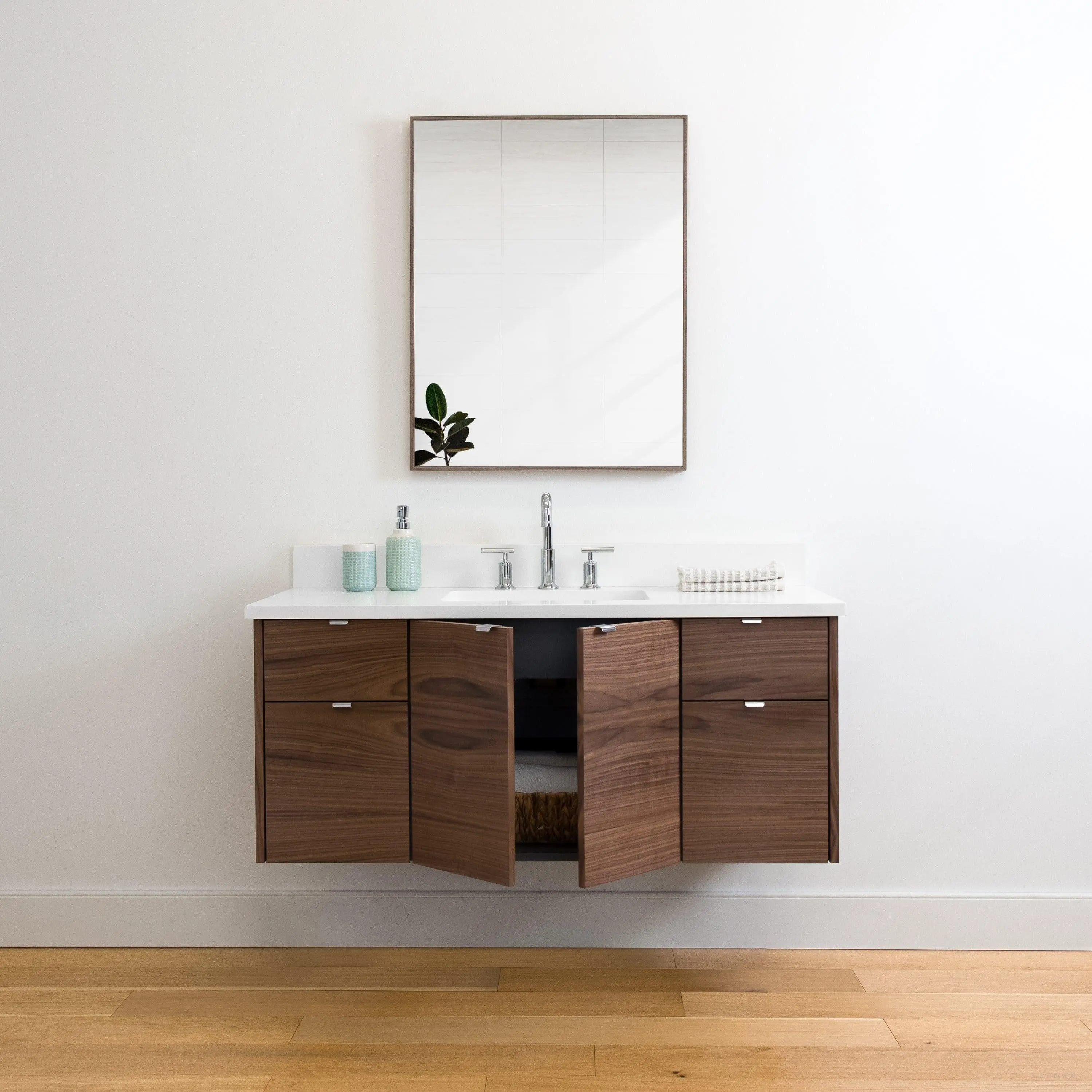 Austin 48" Wall Mount American Black Walnut Bathroom Vanity - Image 3
