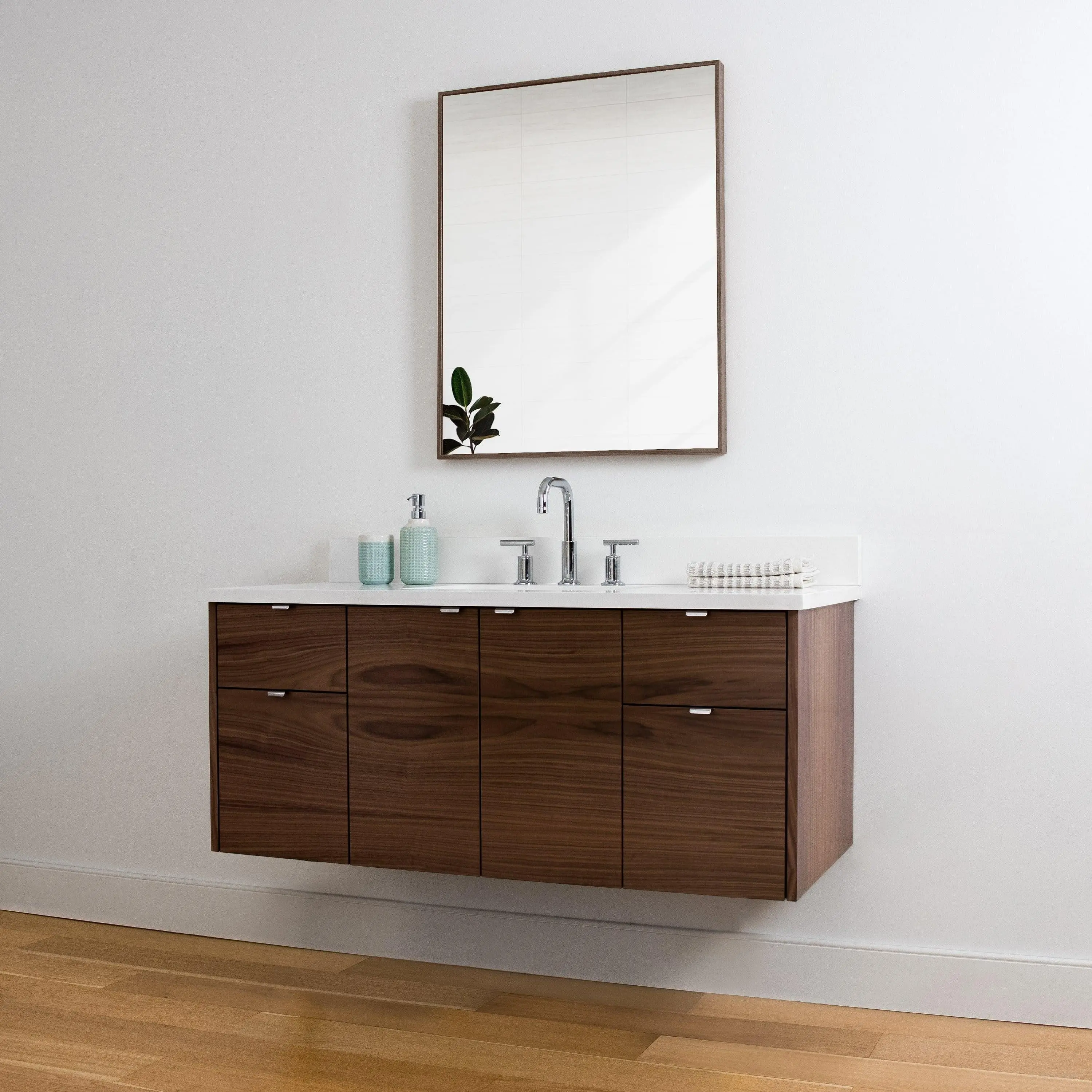 Austin 48" Wall Mount American Black Walnut Bathroom Vanity - Image 4