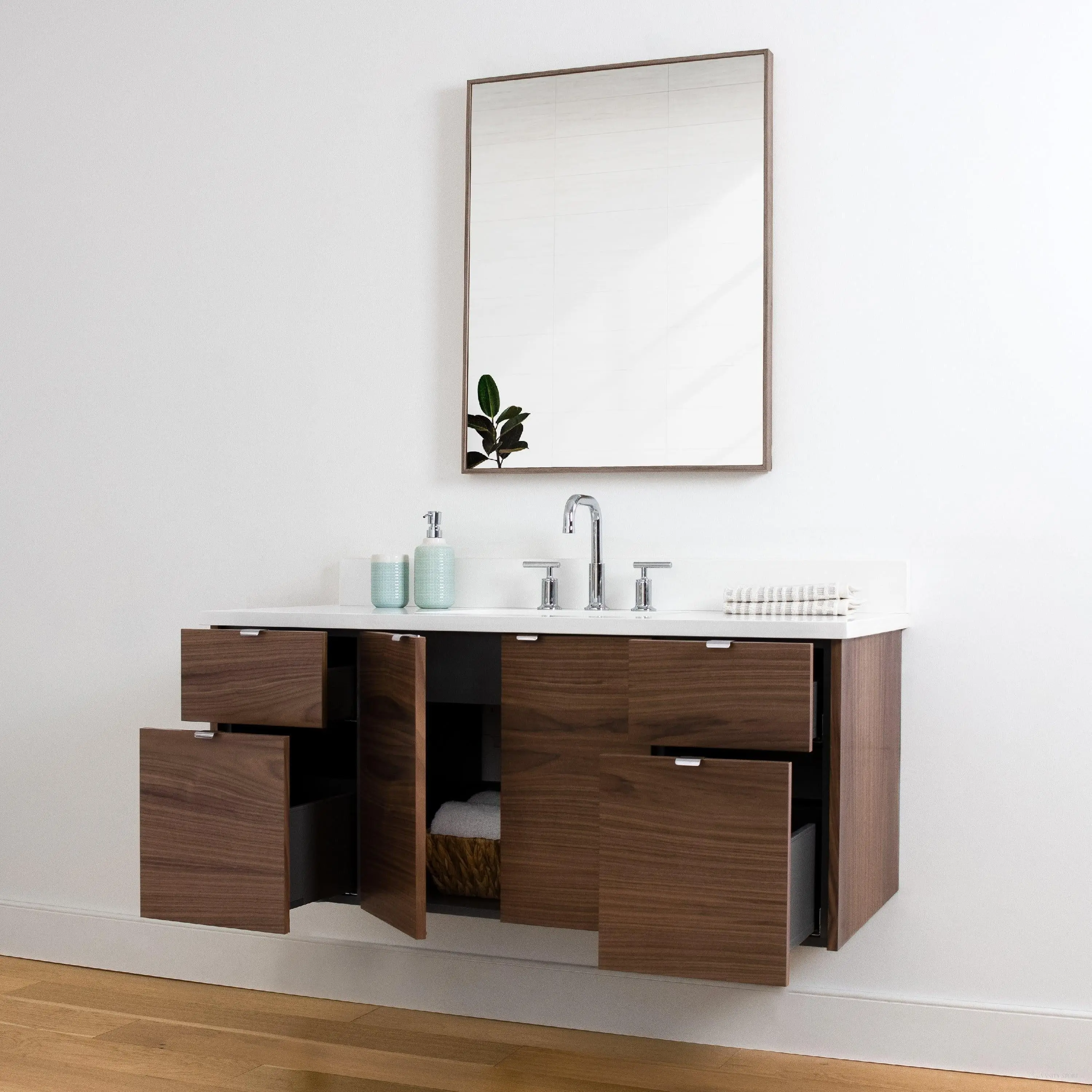 Austin 48" Wall Mount American Black Walnut Bathroom Vanity - Image 7