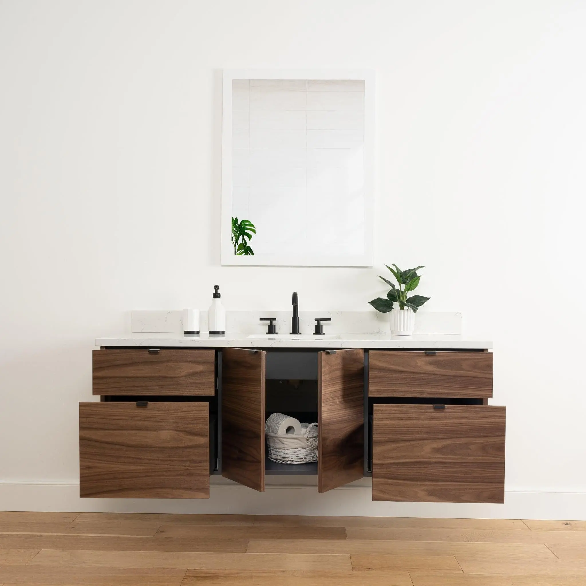 Austin 60" Wall Mount American Black Walnut Bathroom Vanity - Image 3