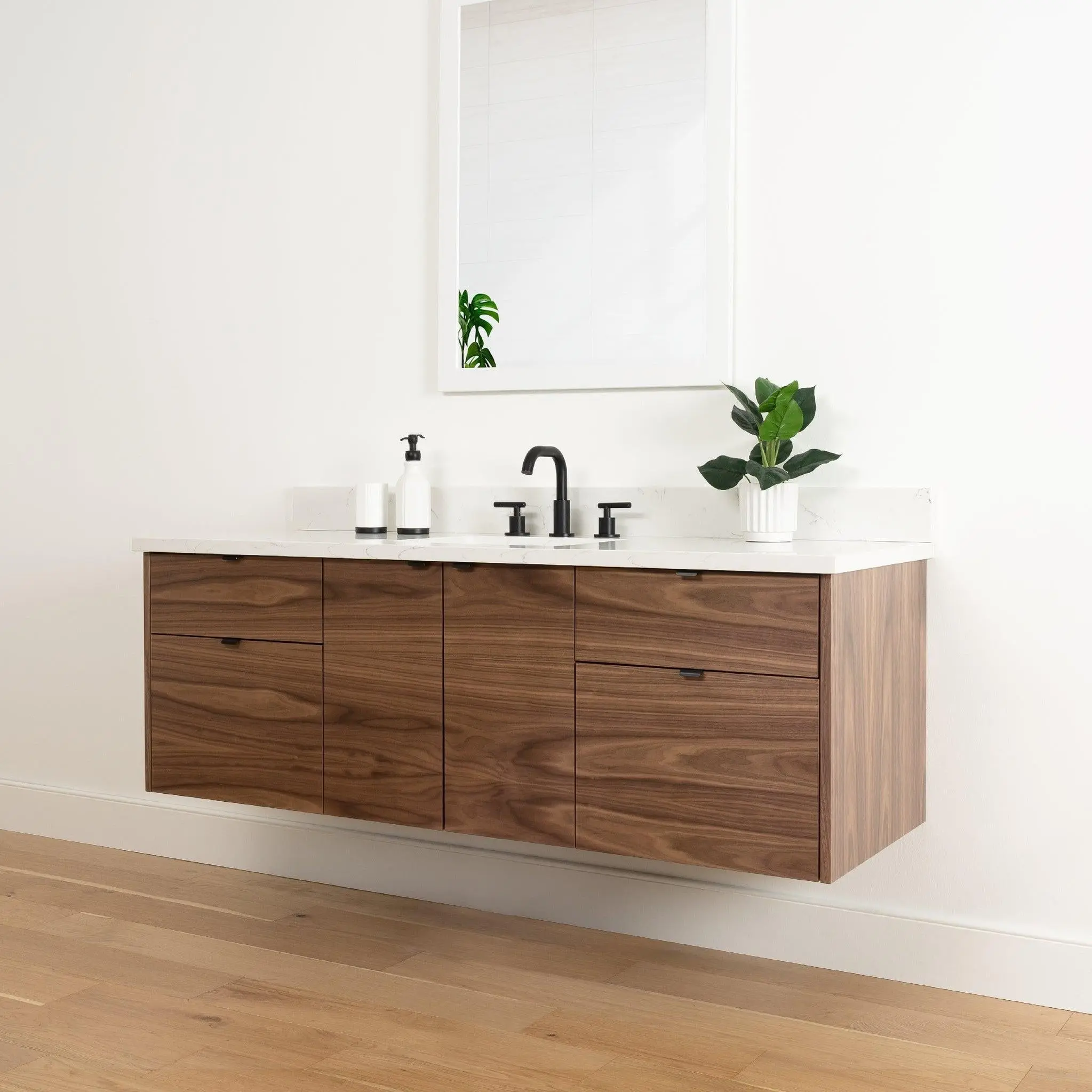 Austin 60" Wall Mount American Black Walnut Bathroom Vanity - Image 7