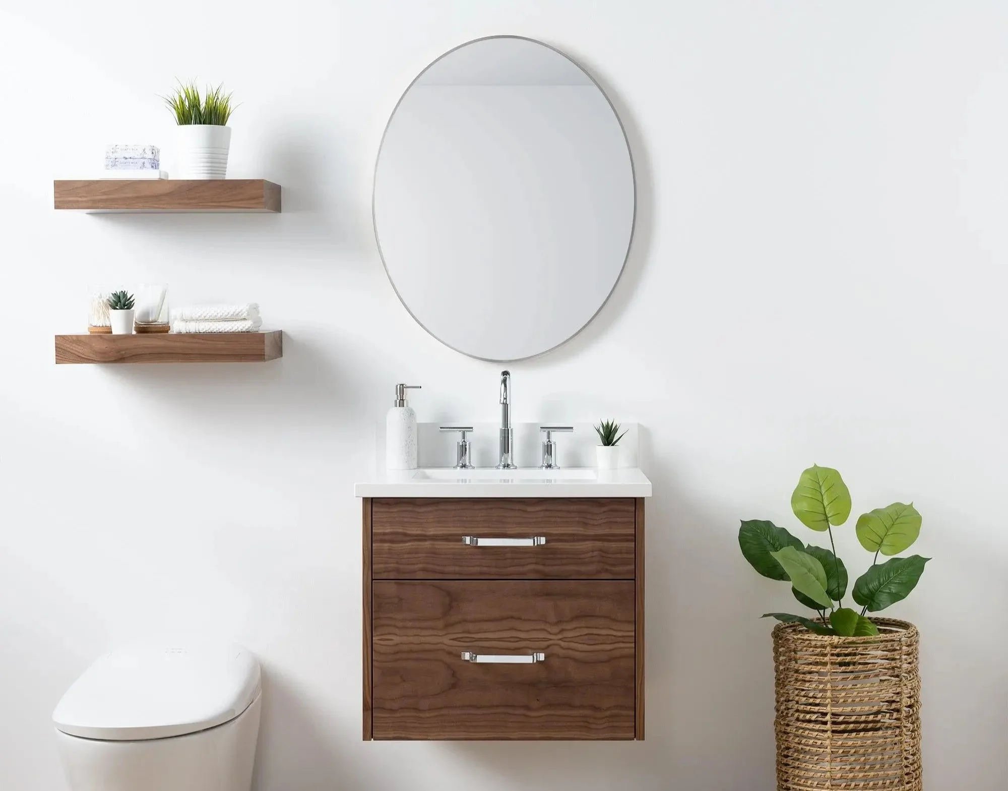Austin SLIM 24" Wall Mount American Black Walnut Bathroom Vanity - All Drawers - Image 11