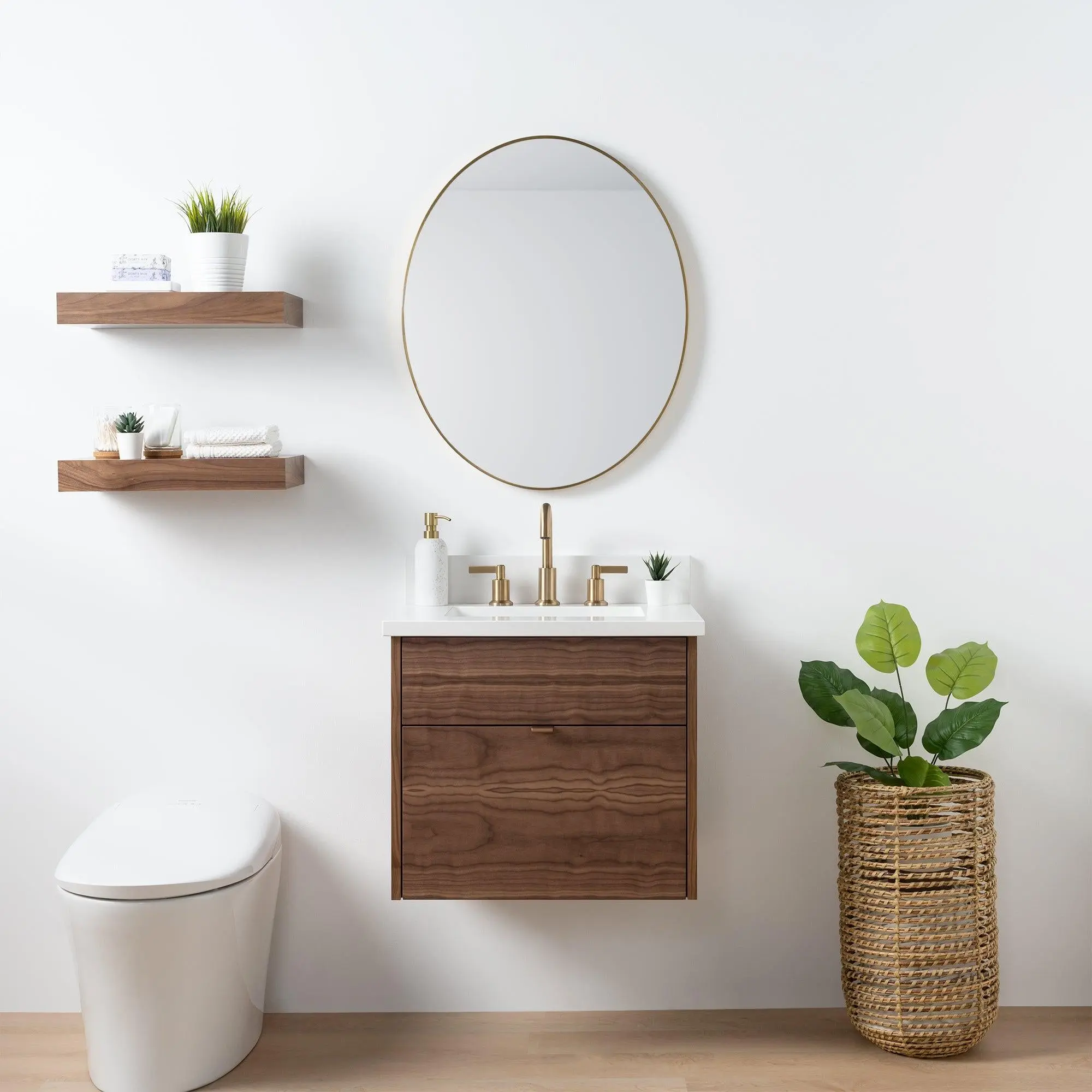 Austin SLIM 24" Wall Mount American Black Walnut Bathroom Vanity - All Drawers - Image 12