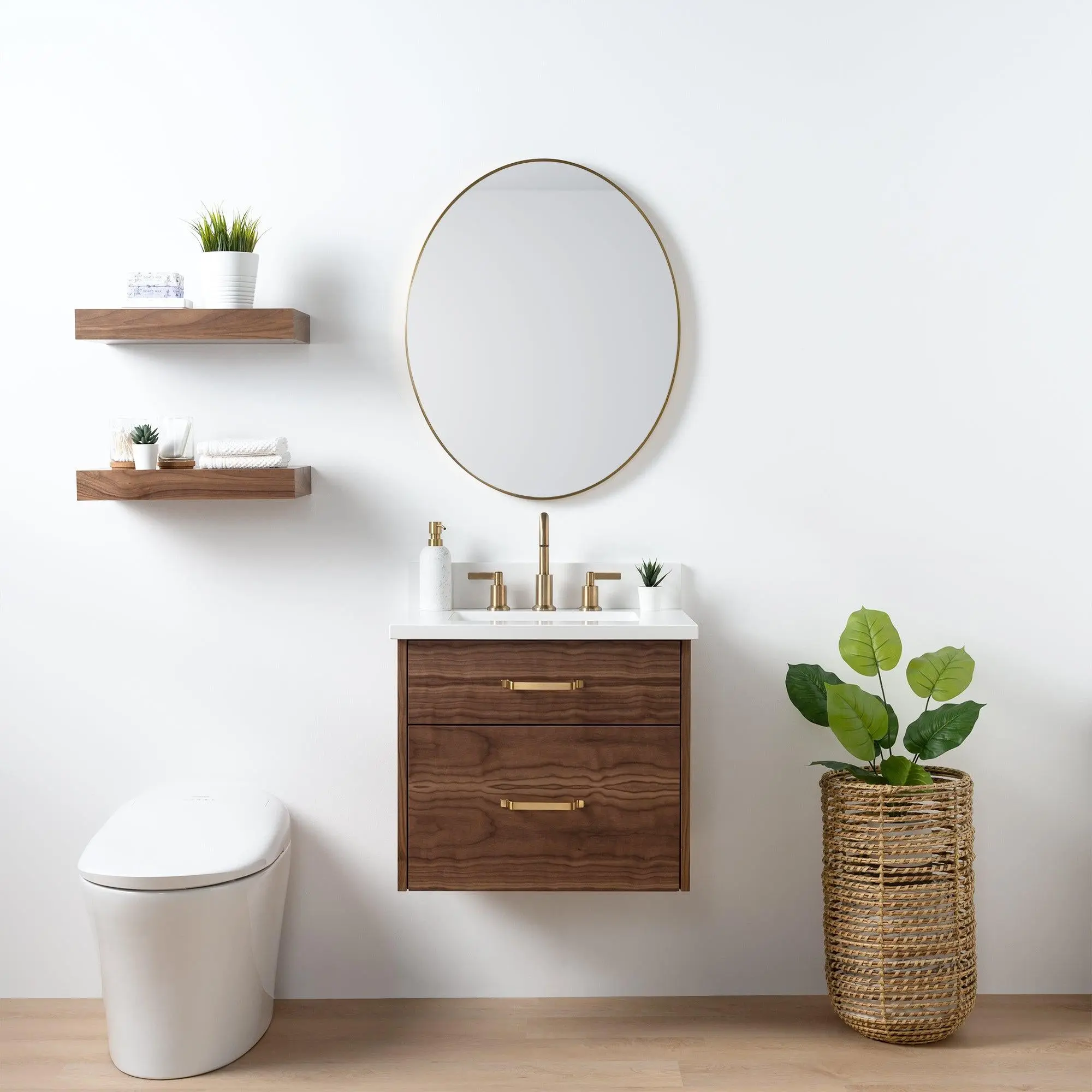 Austin SLIM 24" Wall Mount American Black Walnut Bathroom Vanity - All Drawers - Image 2