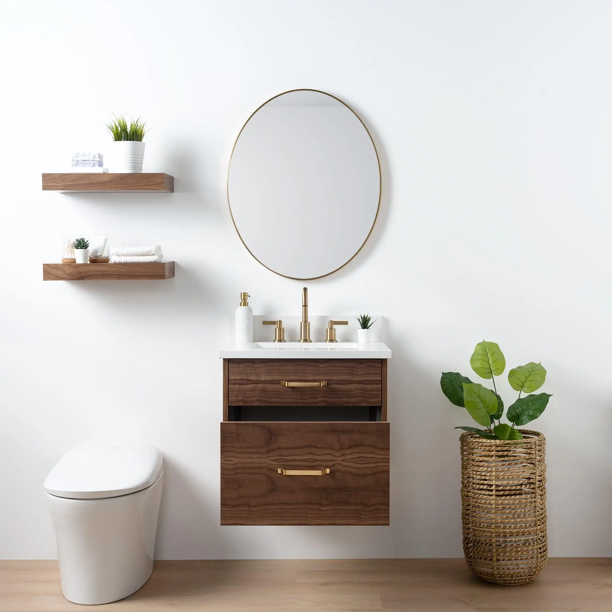 Austin SLIM 24" Wall Mount American Black Walnut Bathroom Vanity - All Drawers - Image 3
