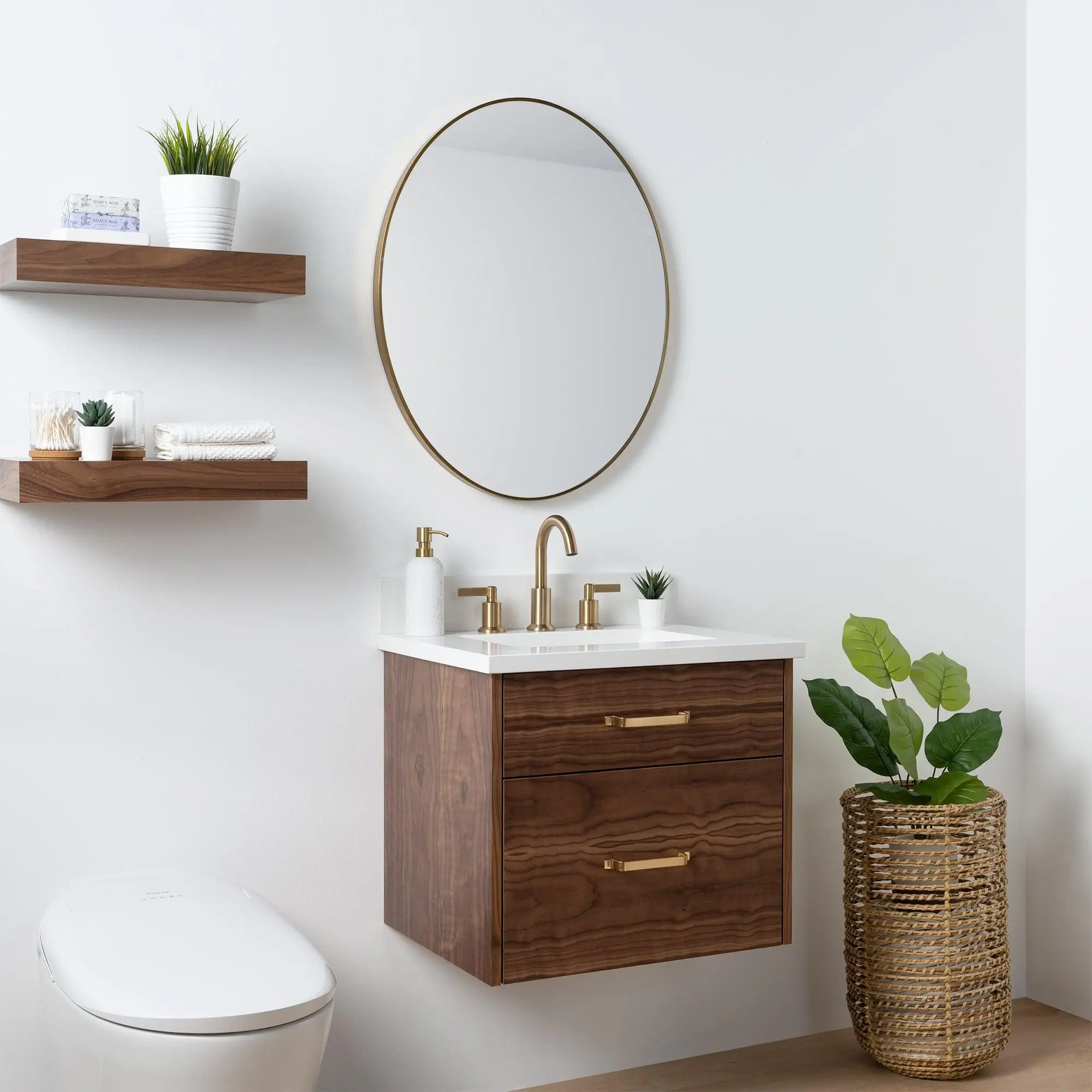 Austin SLIM 24" Wall Mount American Black Walnut Bathroom Vanity - All Drawers - Image 4