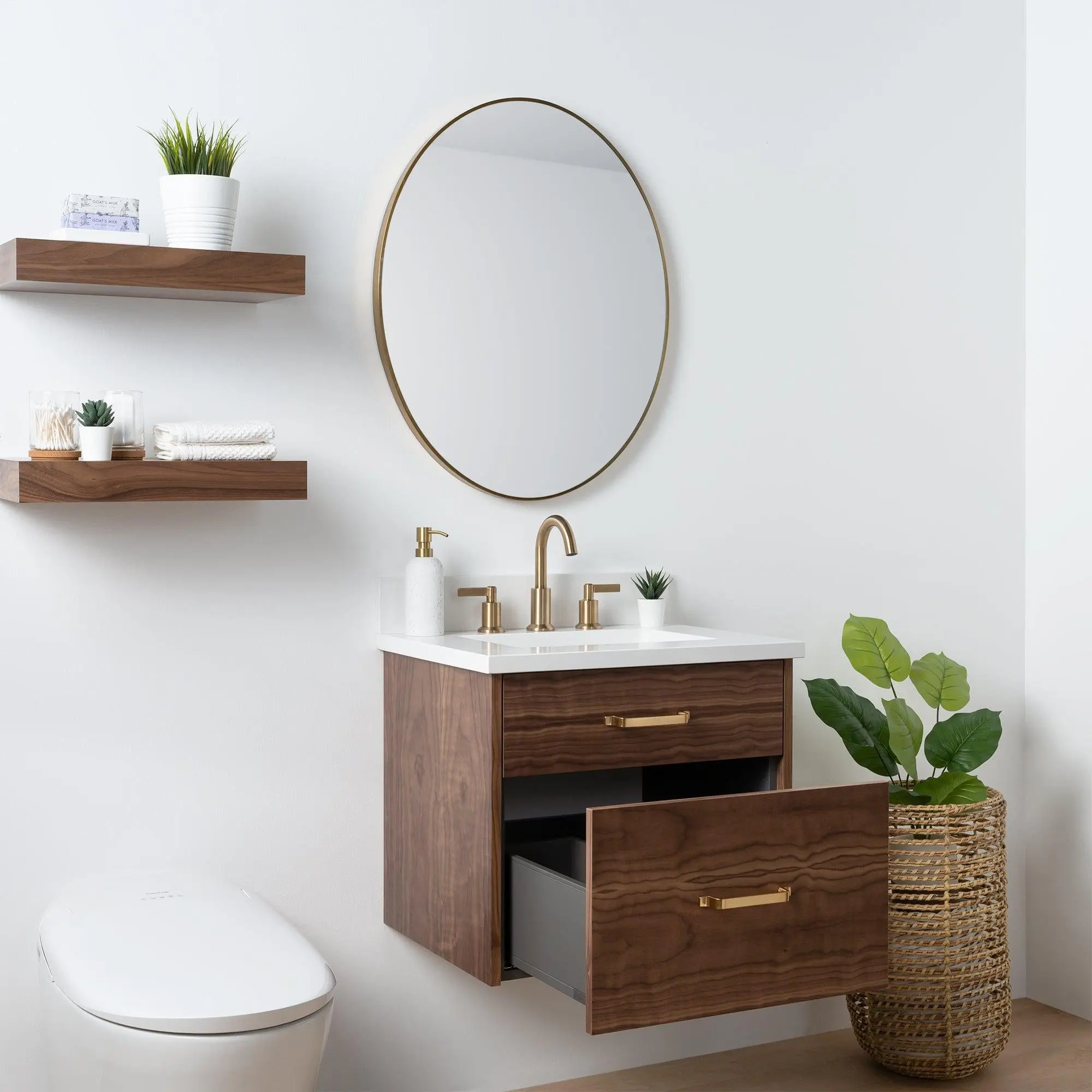 Austin SLIM 24" Wall Mount American Black Walnut Bathroom Vanity - All Drawers - Image 5