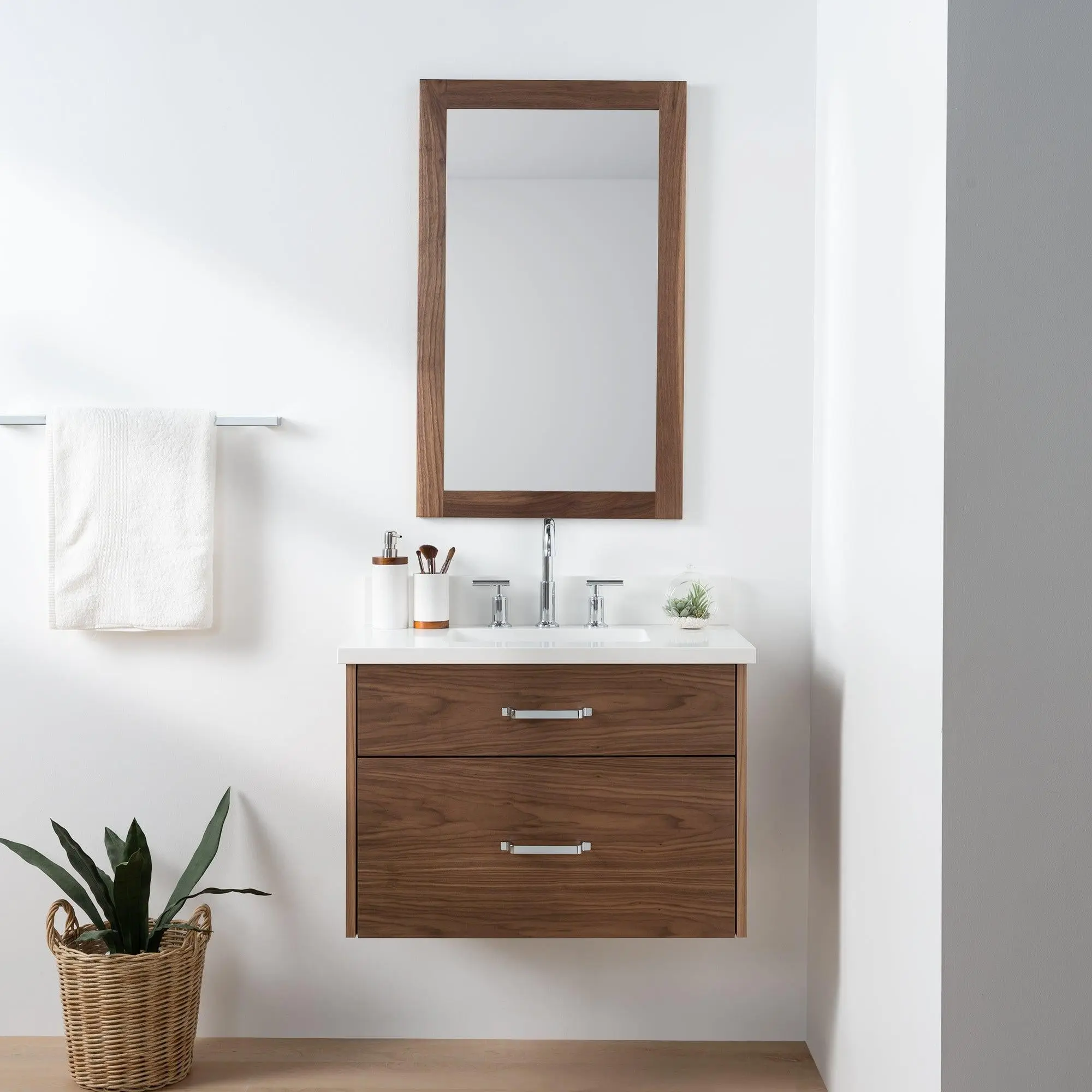 Austin SLIM 30" Wall Mount American Black Walnut Bathroom Vanity - All Drawers - Image 11