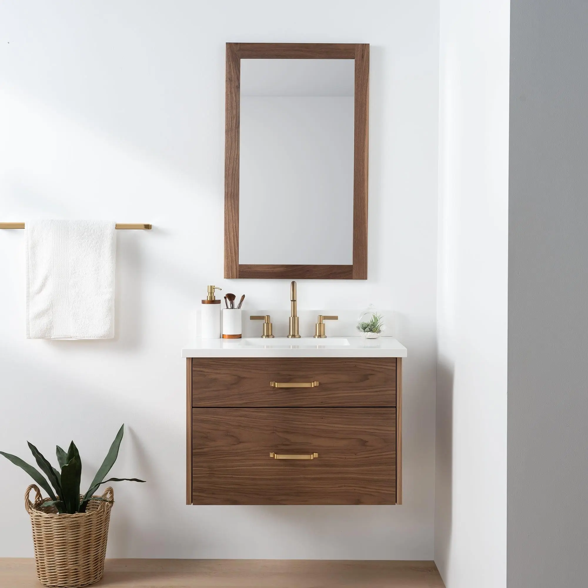 Austin SLIM 30" Wall Mount American Black Walnut Bathroom Vanity - All Drawers - Image 12