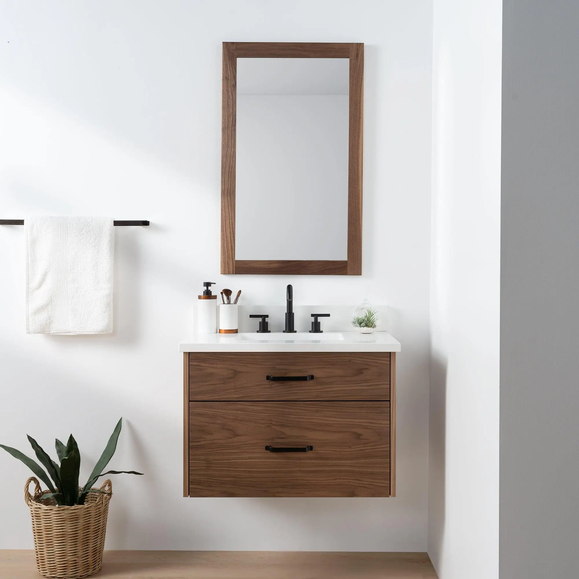 Austin SLIM 30" Wall Mount American Black Walnut Bathroom Vanity - All Drawers - Image 13