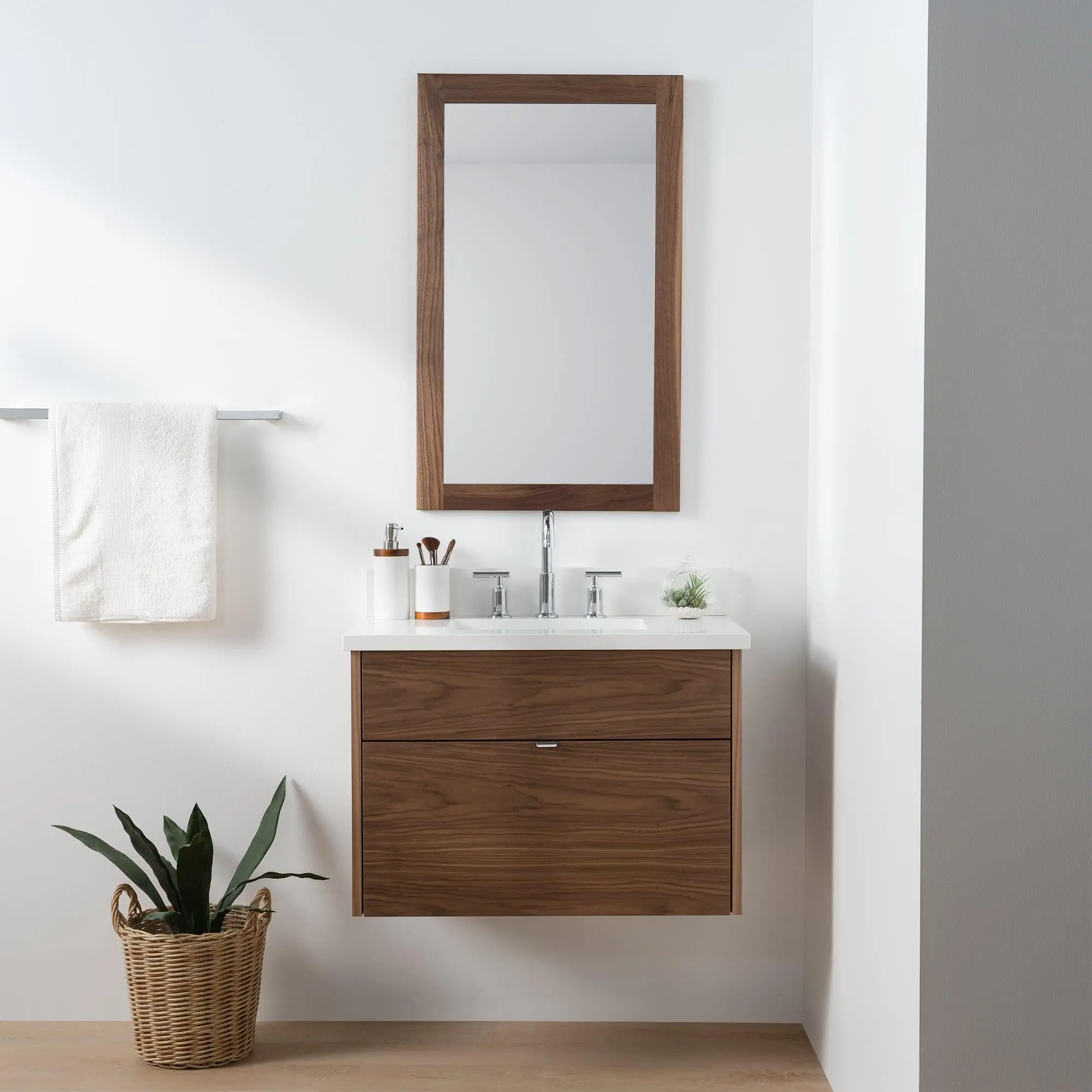 Austin SLIM 30" Wall Mount American Black Walnut Bathroom Vanity - All Drawers - Image 2