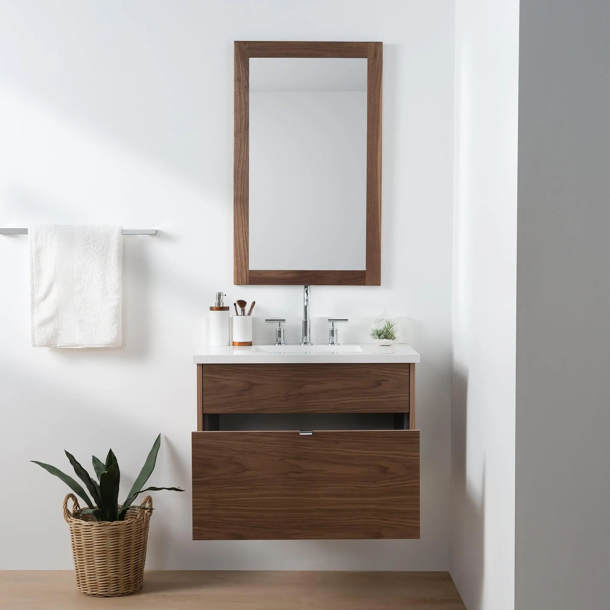 Austin SLIM 30" Wall Mount American Black Walnut Bathroom Vanity - All Drawers - Image 3