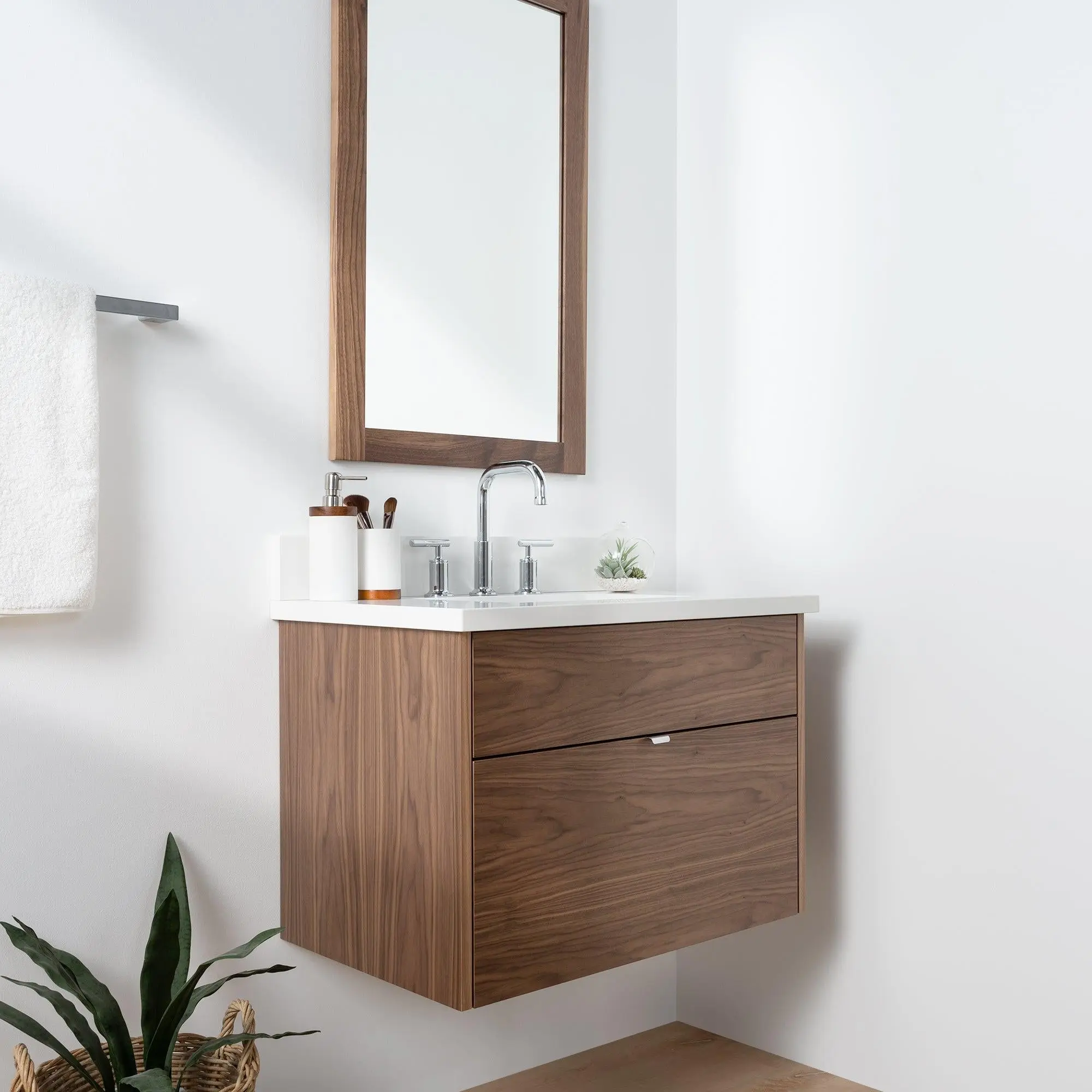 Austin SLIM 30" Wall Mount American Black Walnut Bathroom Vanity - All Drawers - Image 4