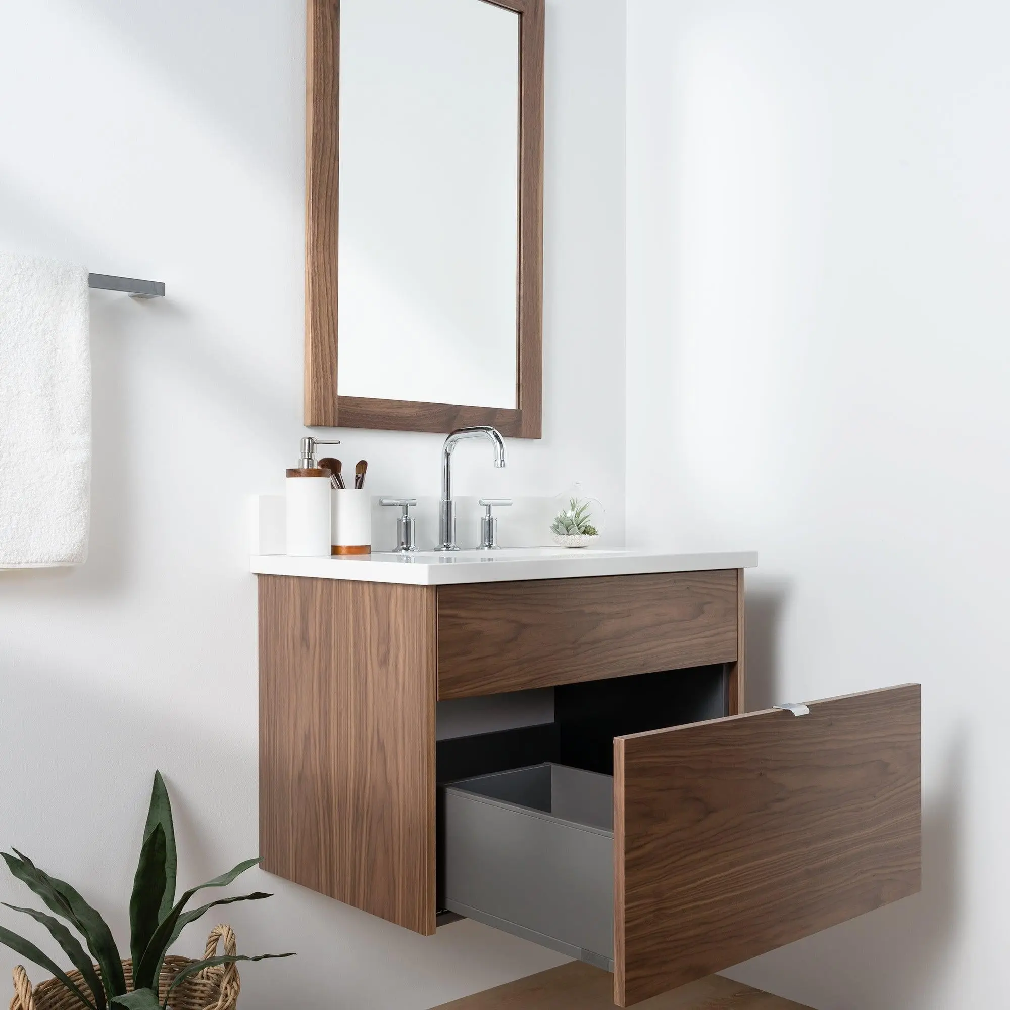 Austin SLIM 30" Wall Mount American Black Walnut Bathroom Vanity - All Drawers - Image 5
