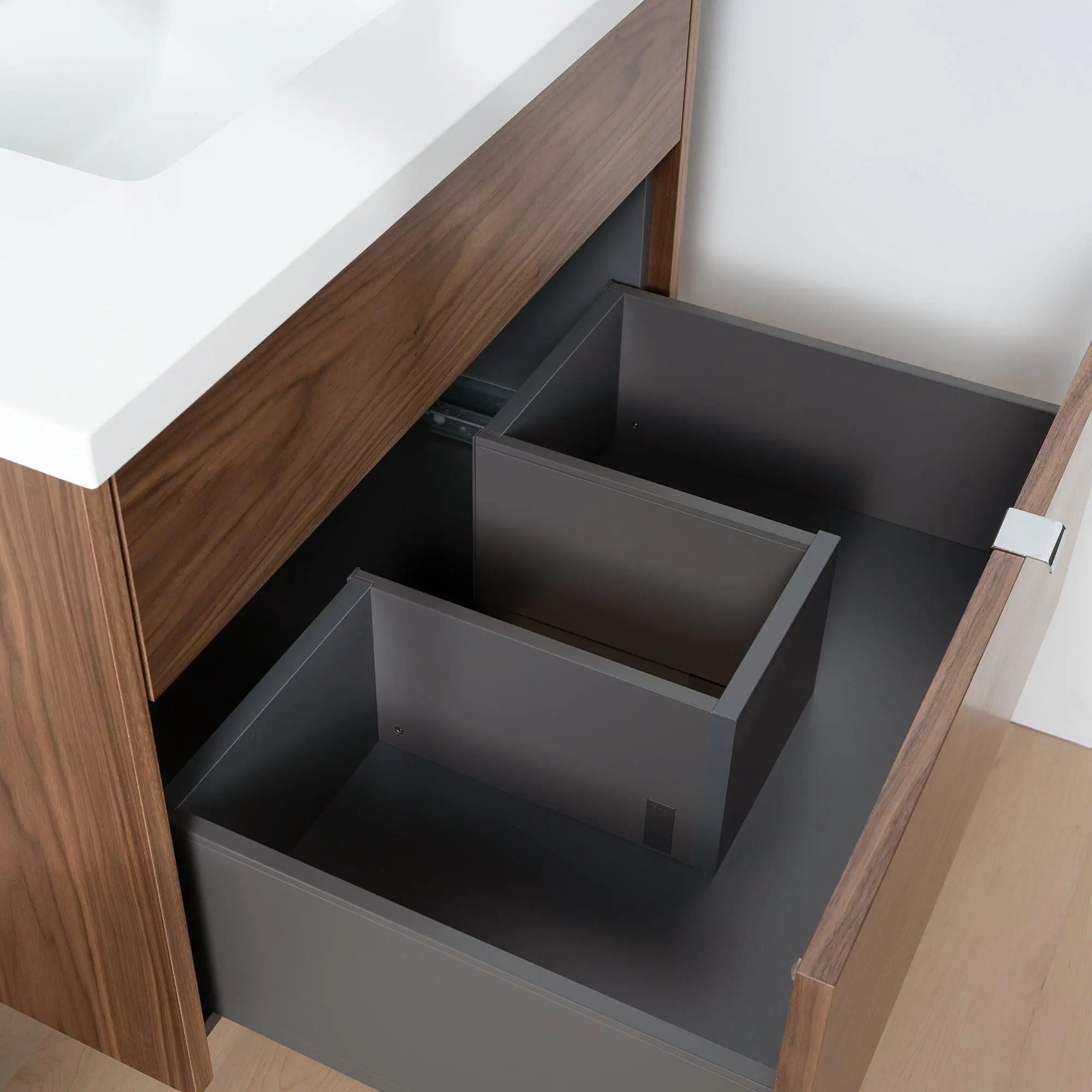 Austin SLIM 30" Wall Mount American Black Walnut Bathroom Vanity - All Drawers - Image 7