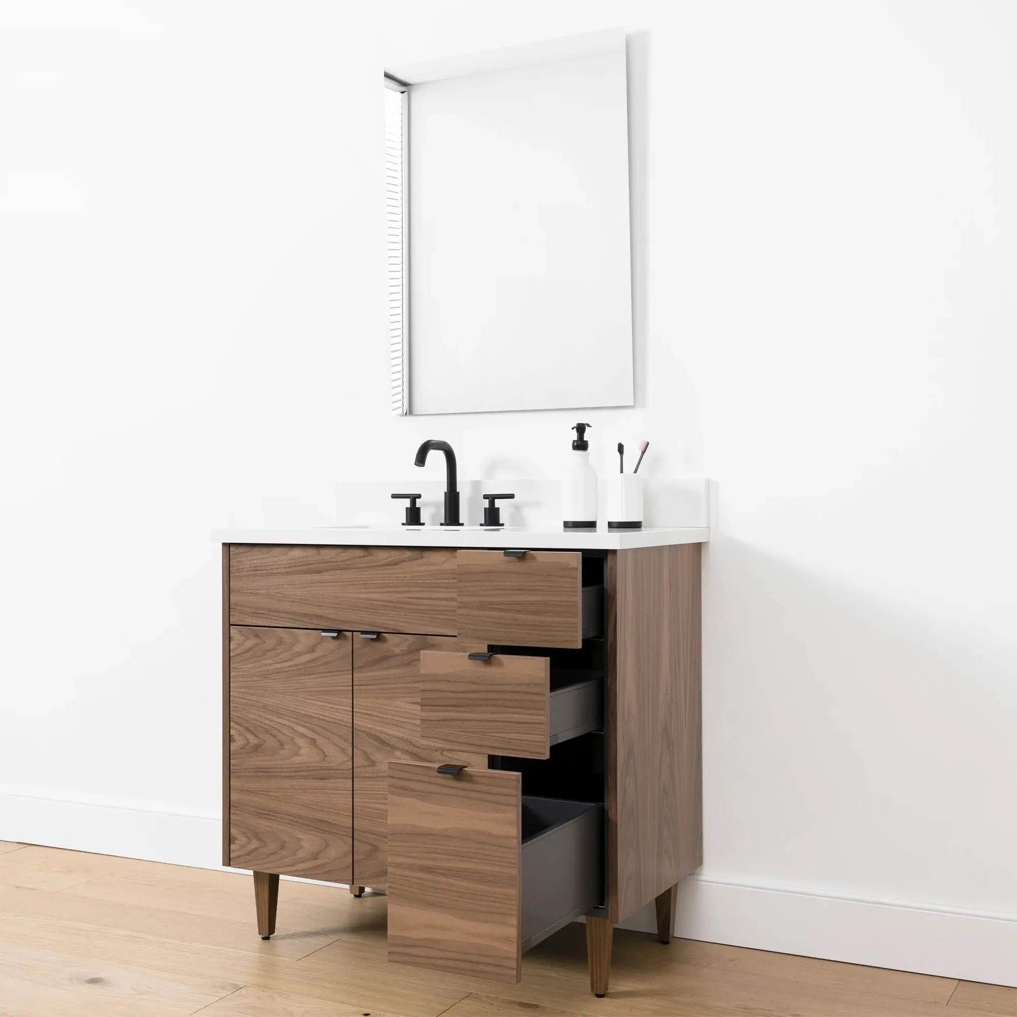Austin SLIM 36" American Black Walnut Bathroom Vanity, Left Sink - Image 5