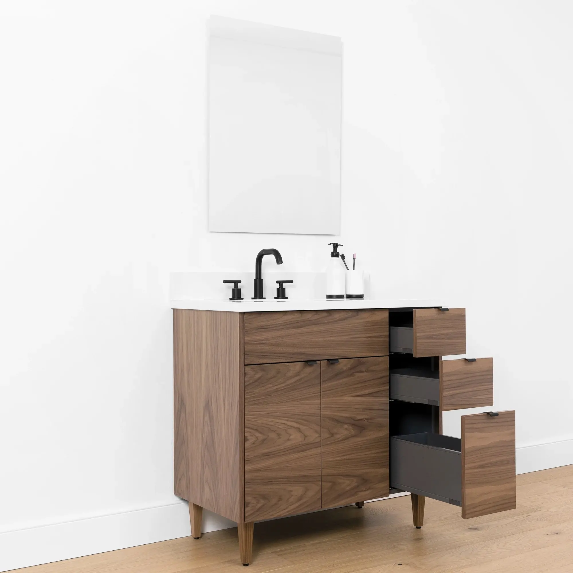 Austin SLIM 36" American Black Walnut Bathroom Vanity, Left Sink - Image 8
