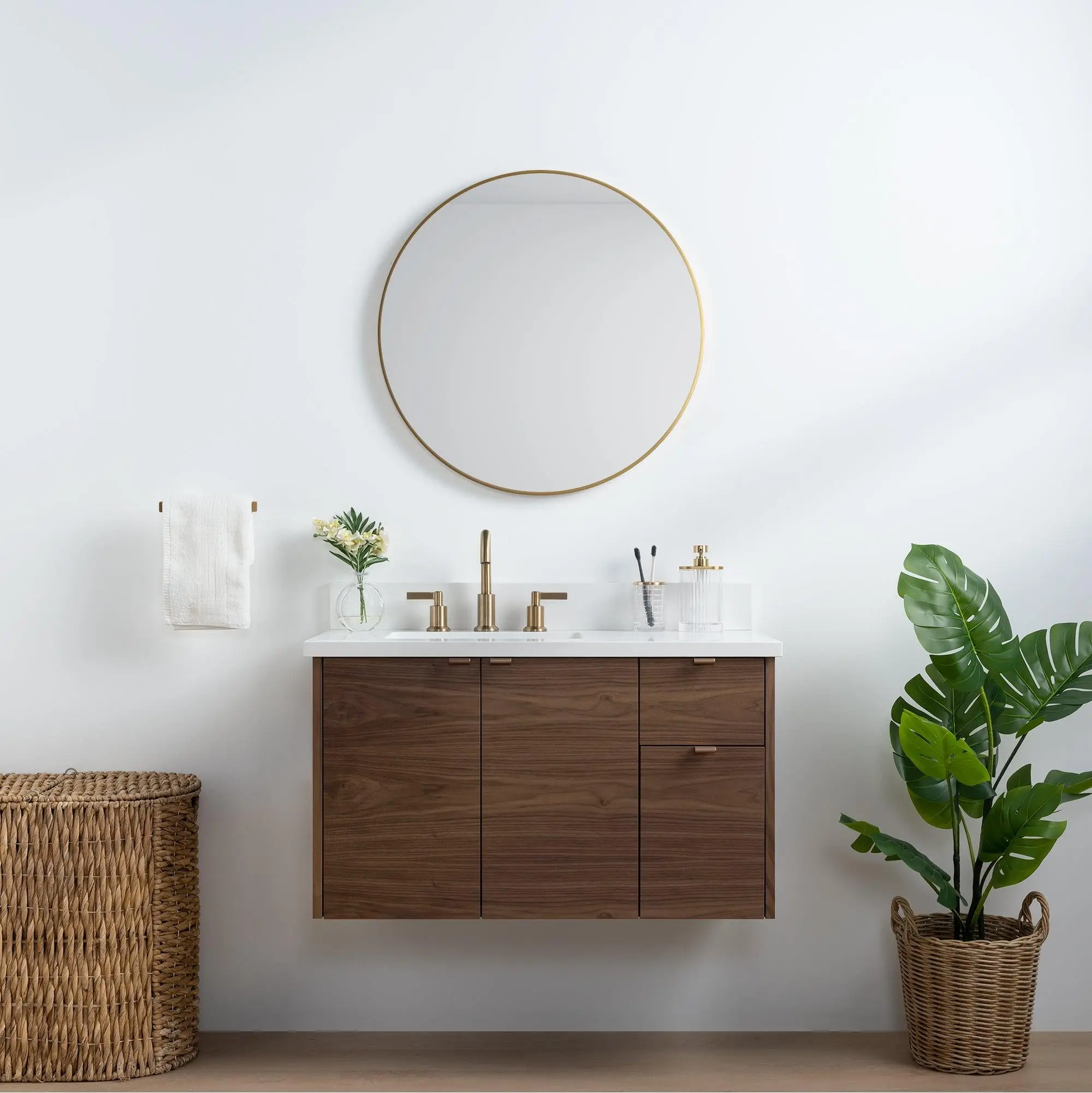 Austin SLIM 36" Wall Mount American Black Walnut Bathroom Vanity, Left Sink - Image 11