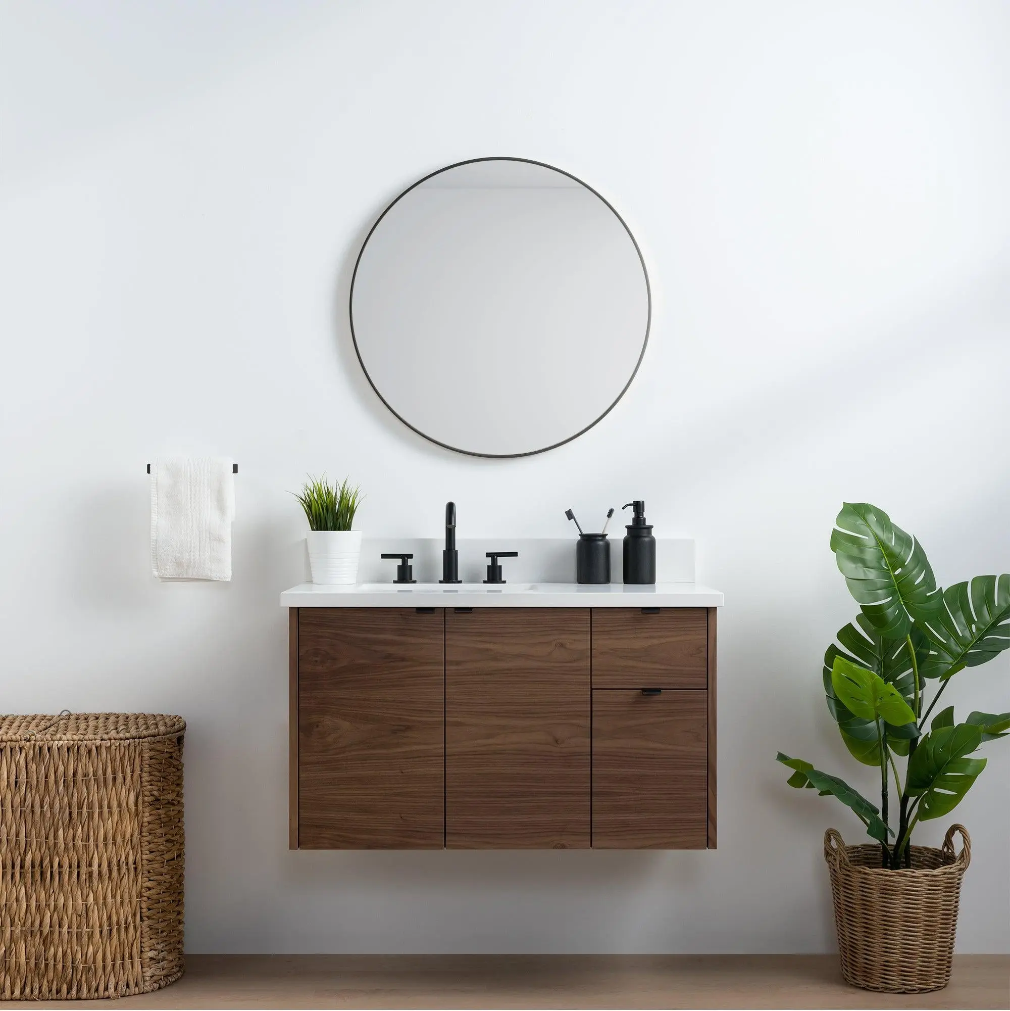 Austin SLIM 36" Wall Mount American Black Walnut Bathroom Vanity, Left Sink - Image 12