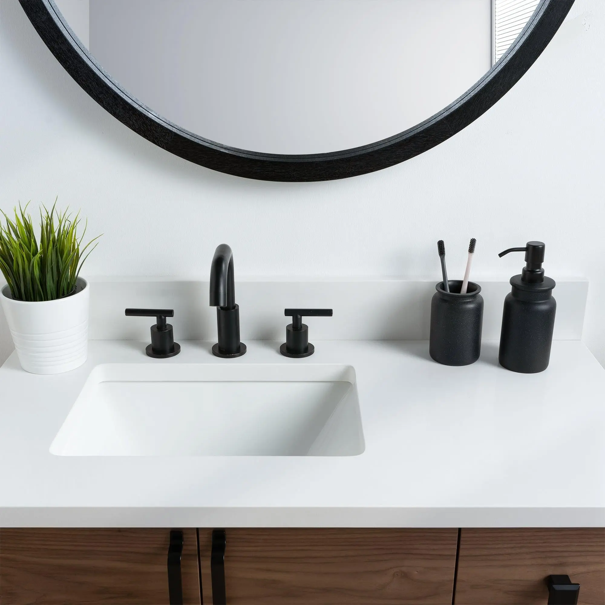 Austin SLIM 36" Wall Mount American Black Walnut Bathroom Vanity, Left Sink - Image 7
