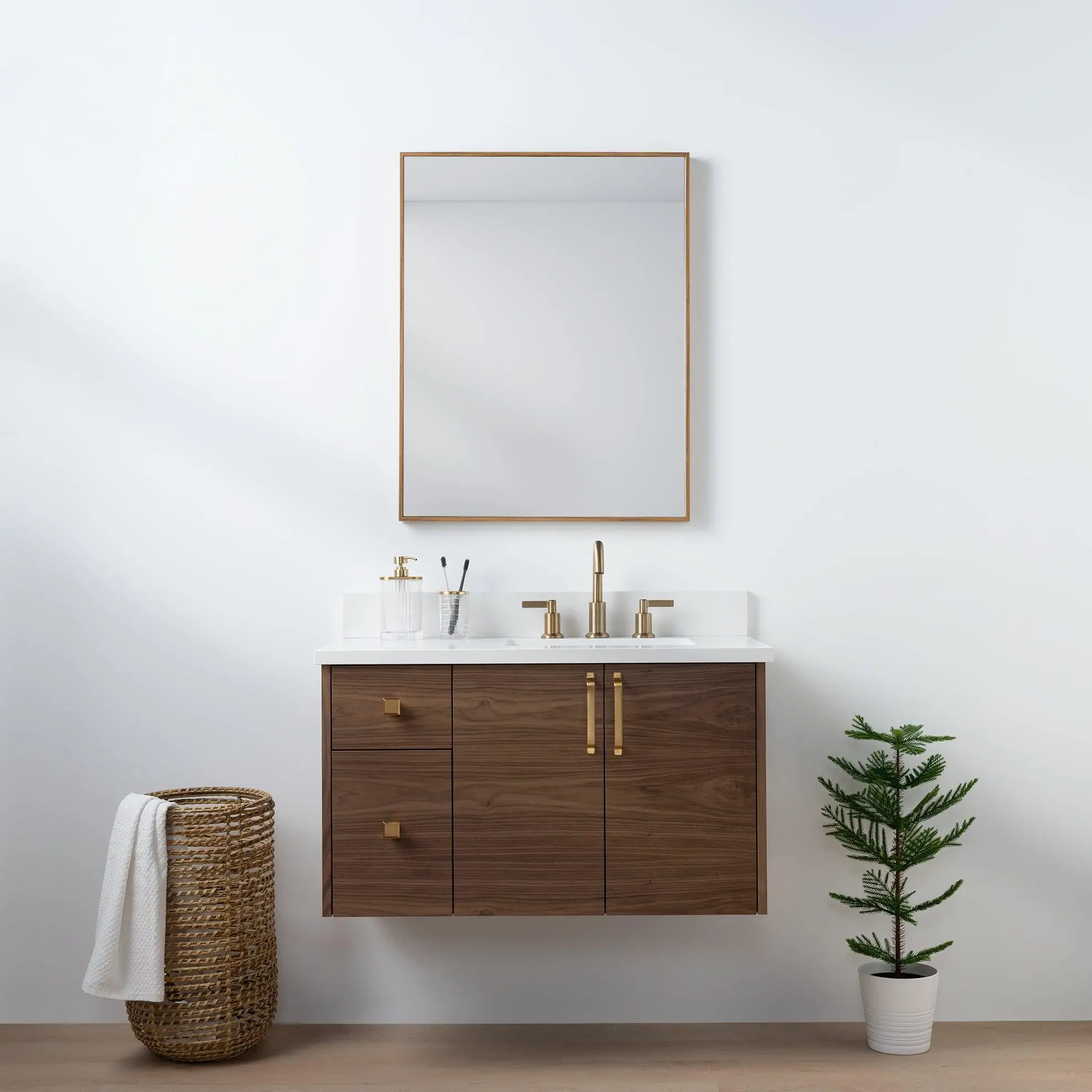 Austin SLIM 36" Wall Mount American Black Walnut Bathroom Vanity, Right Sink - Image 9