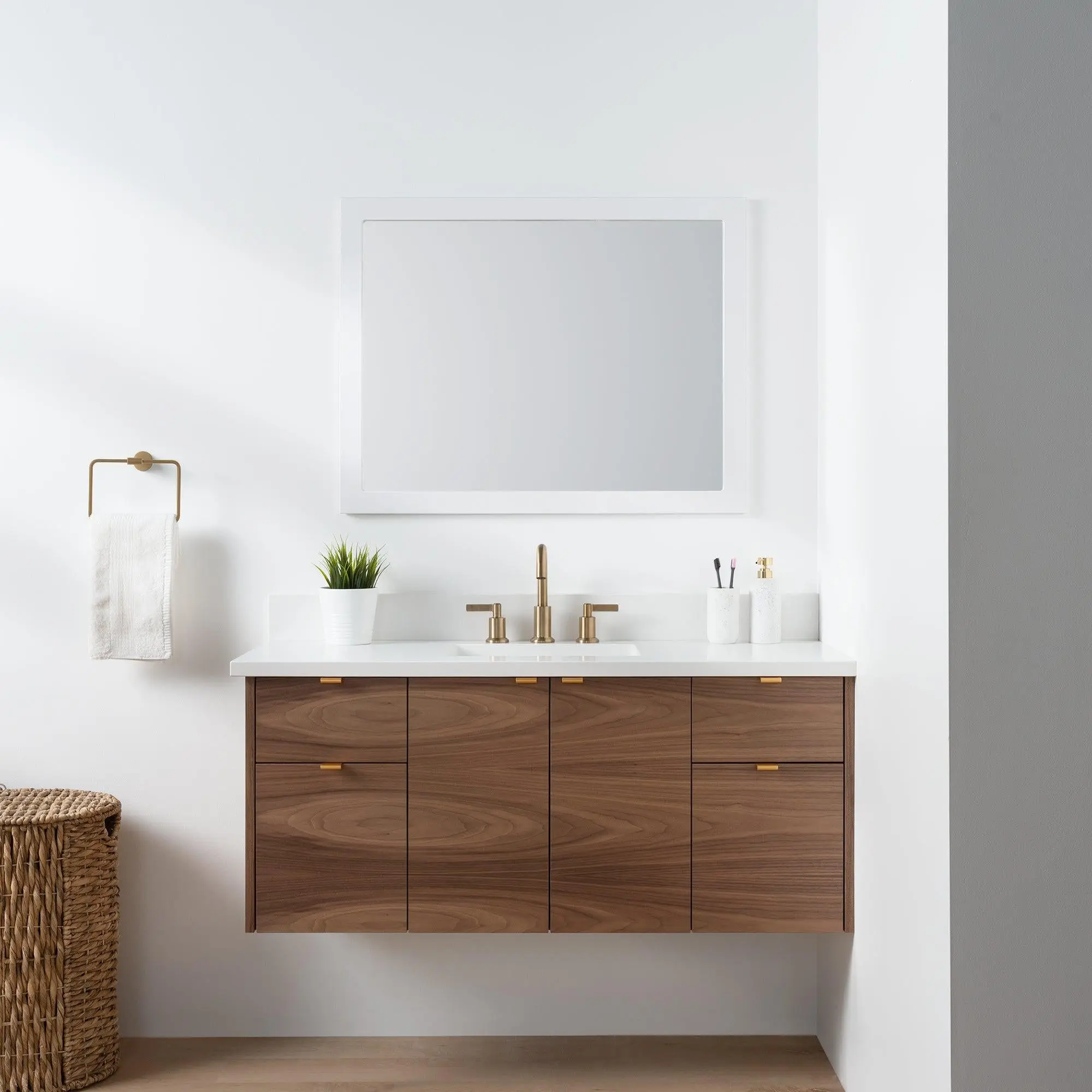 Austin SLIM 48" Wall Mount American Black Walnut Bathroom Vanity - Image 12