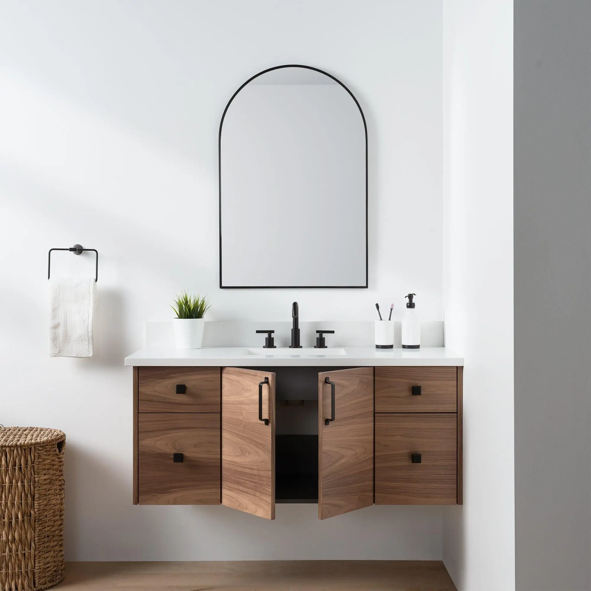 Austin SLIM 48" Wall Mount American Black Walnut Bathroom Vanity - Image 3