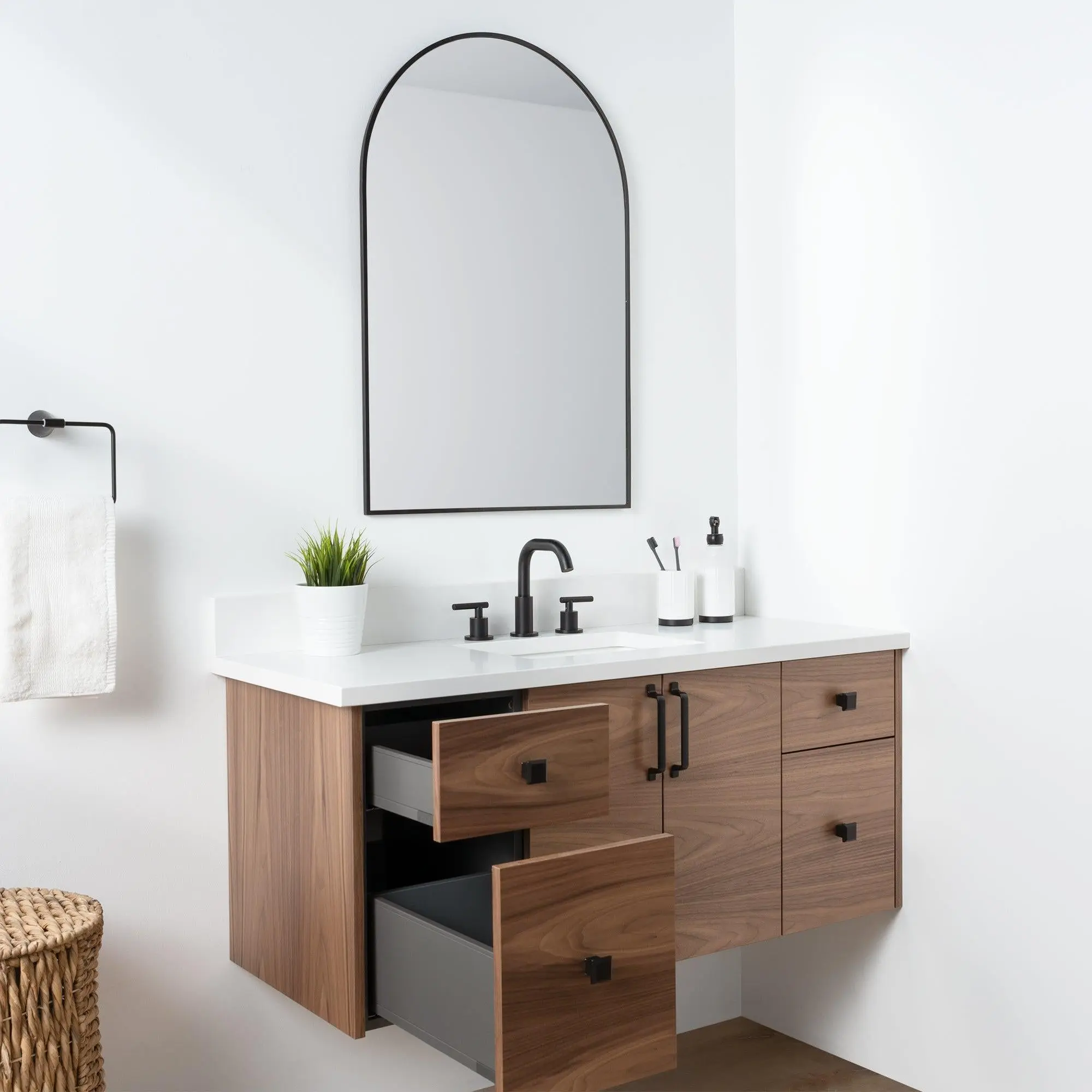 Austin SLIM 48" Wall Mount American Black Walnut Bathroom Vanity - Image 5