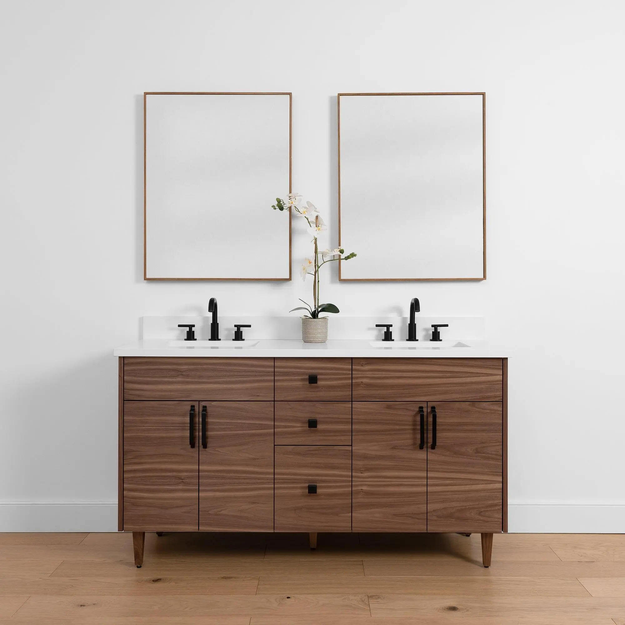 Austin SLIM 60" American Black Walnut Bathroom Vanity, Double Sink - Image 17