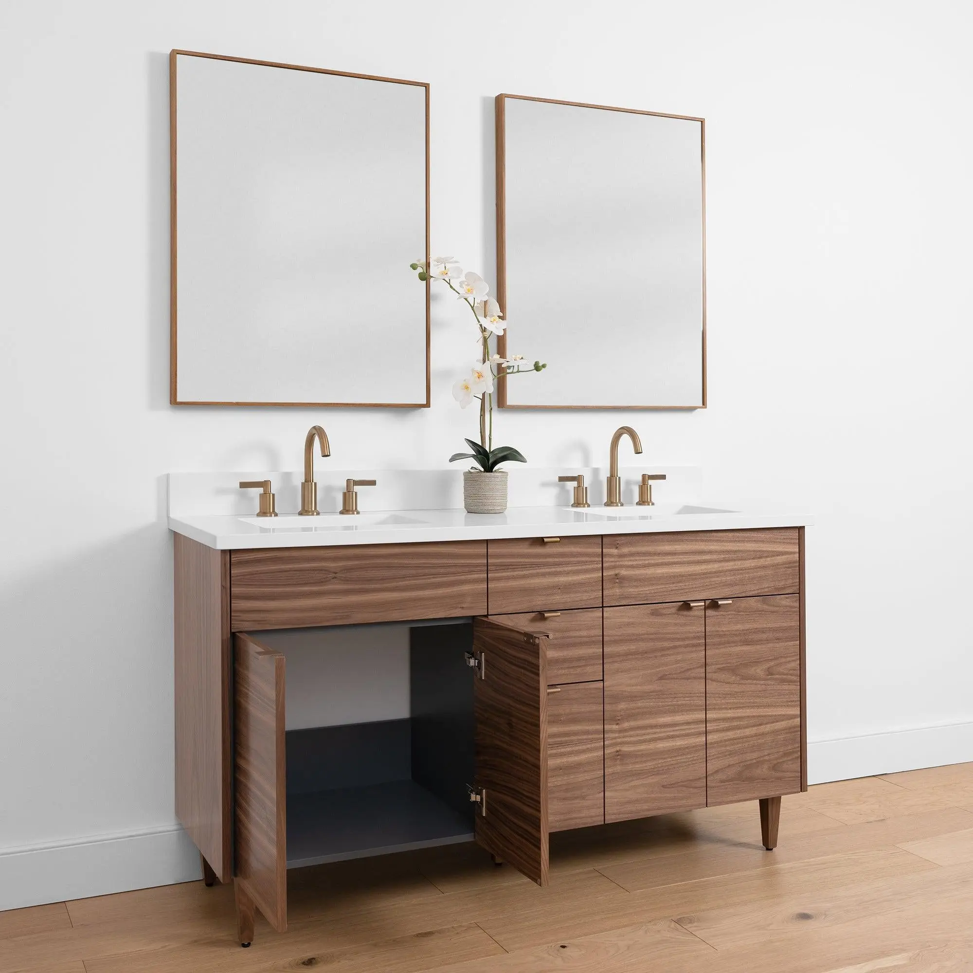 Austin SLIM 60" American Black Walnut Bathroom Vanity, Double Sink - Image 6