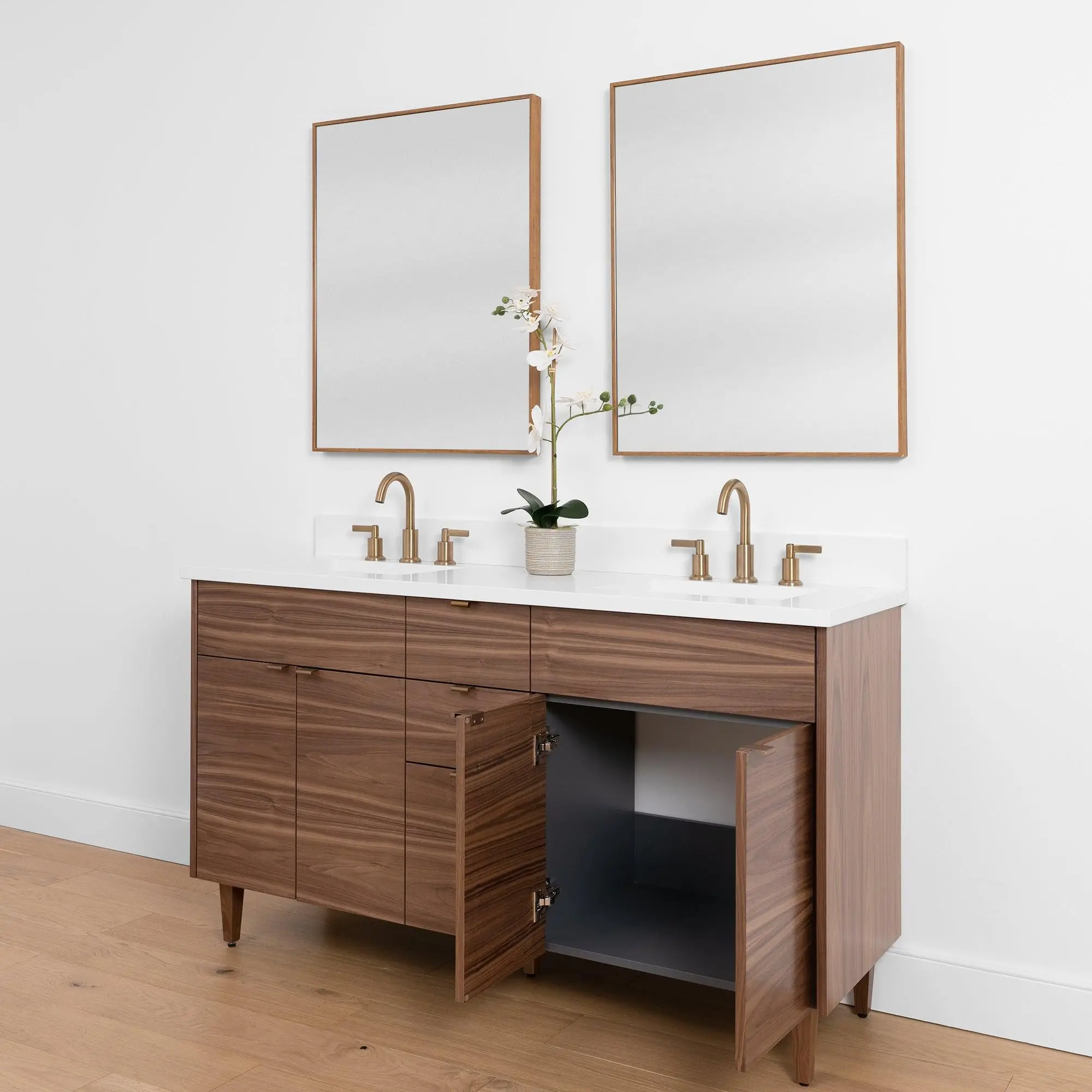 Austin SLIM 60" American Black Walnut Bathroom Vanity, Double Sink - Image 8