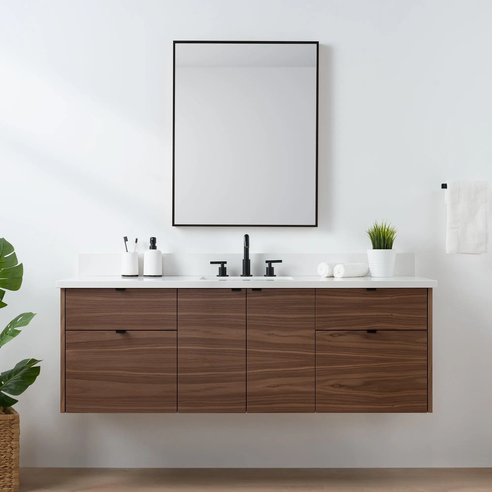 Austin SLIM 60" Wall Mount American Black Walnut Bathroom Vanity - Image 12