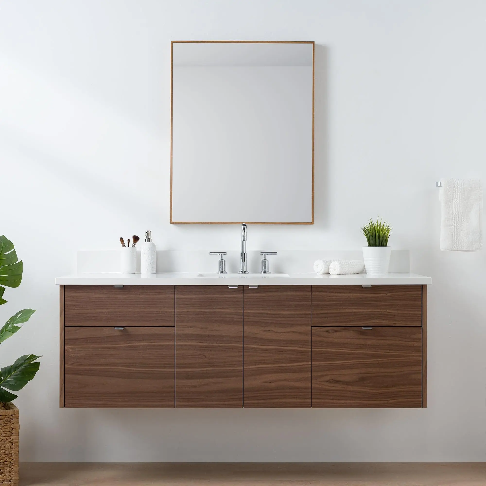 Austin SLIM 60" Wall Mount American Black Walnut Bathroom Vanity - Image 13