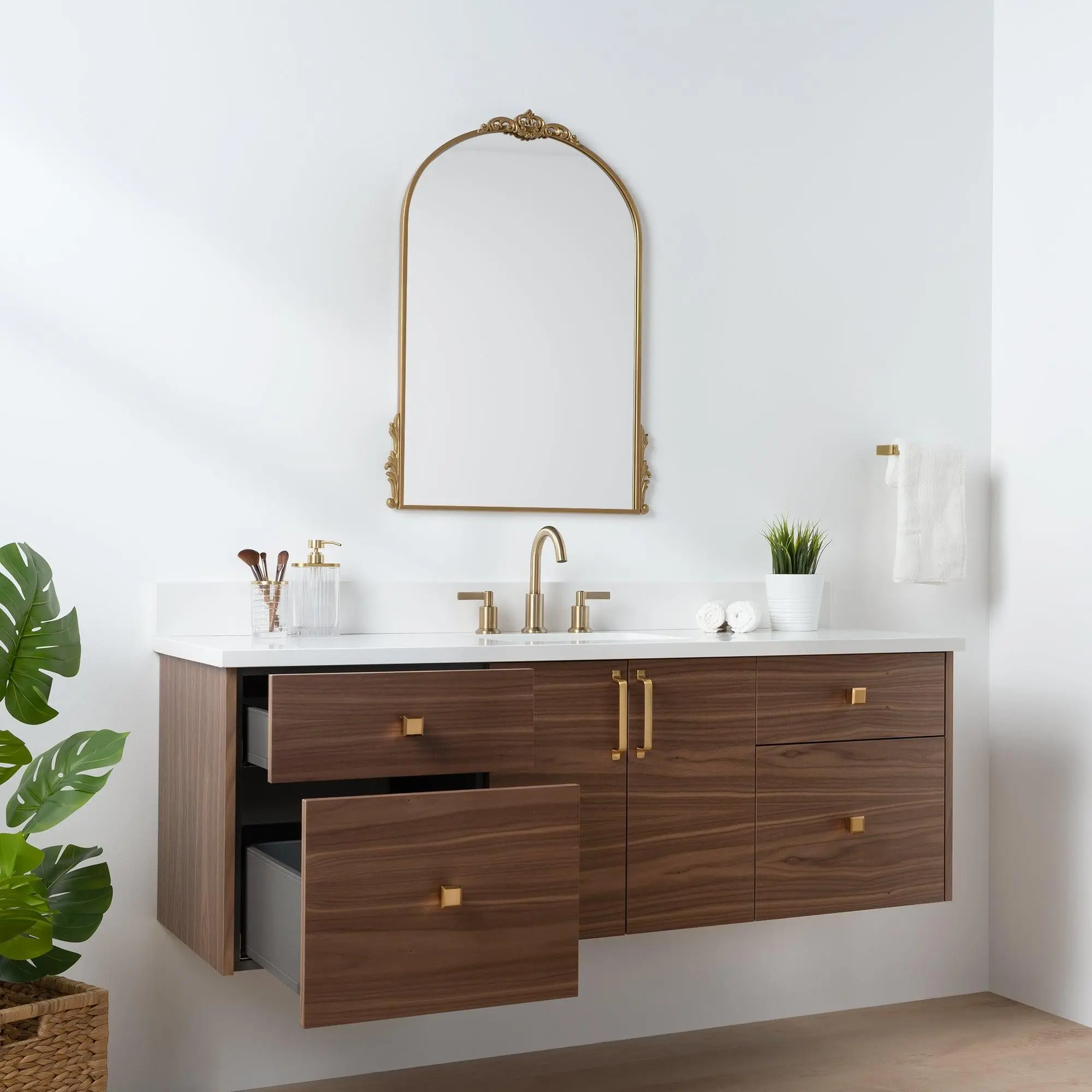 Austin SLIM 60" Wall Mount American Black Walnut Bathroom Vanity - Image 5