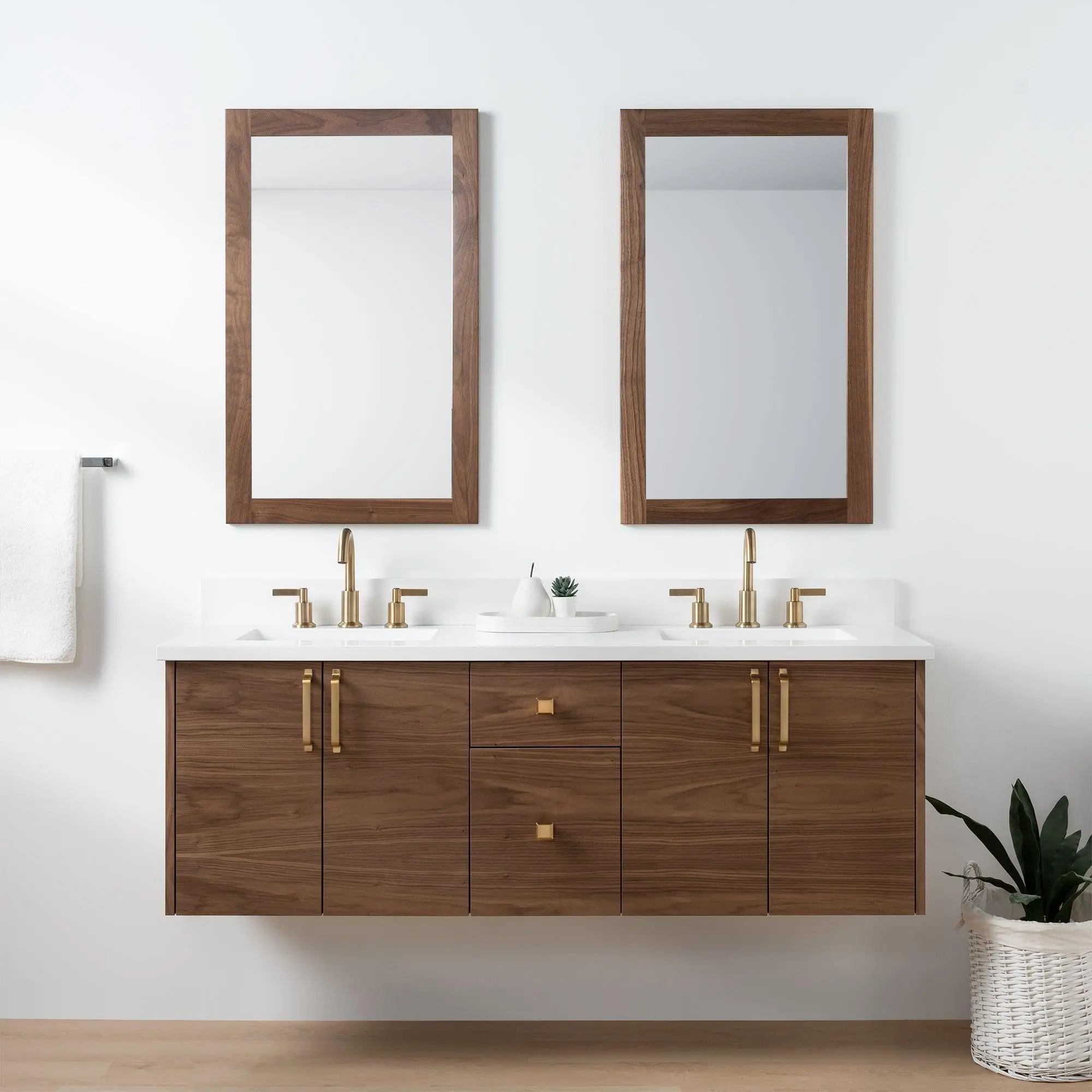 Austin SLIM 60" Wall Mount American Black Walnut Bathroom Vanity, Double Sink - Image 2