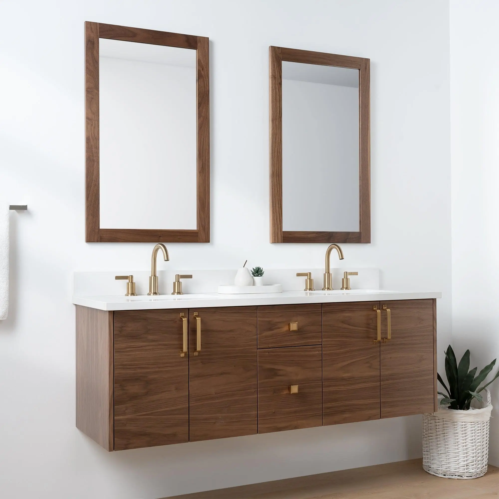 Austin SLIM 60" Wall Mount American Black Walnut Bathroom Vanity, Double Sink - Image 4