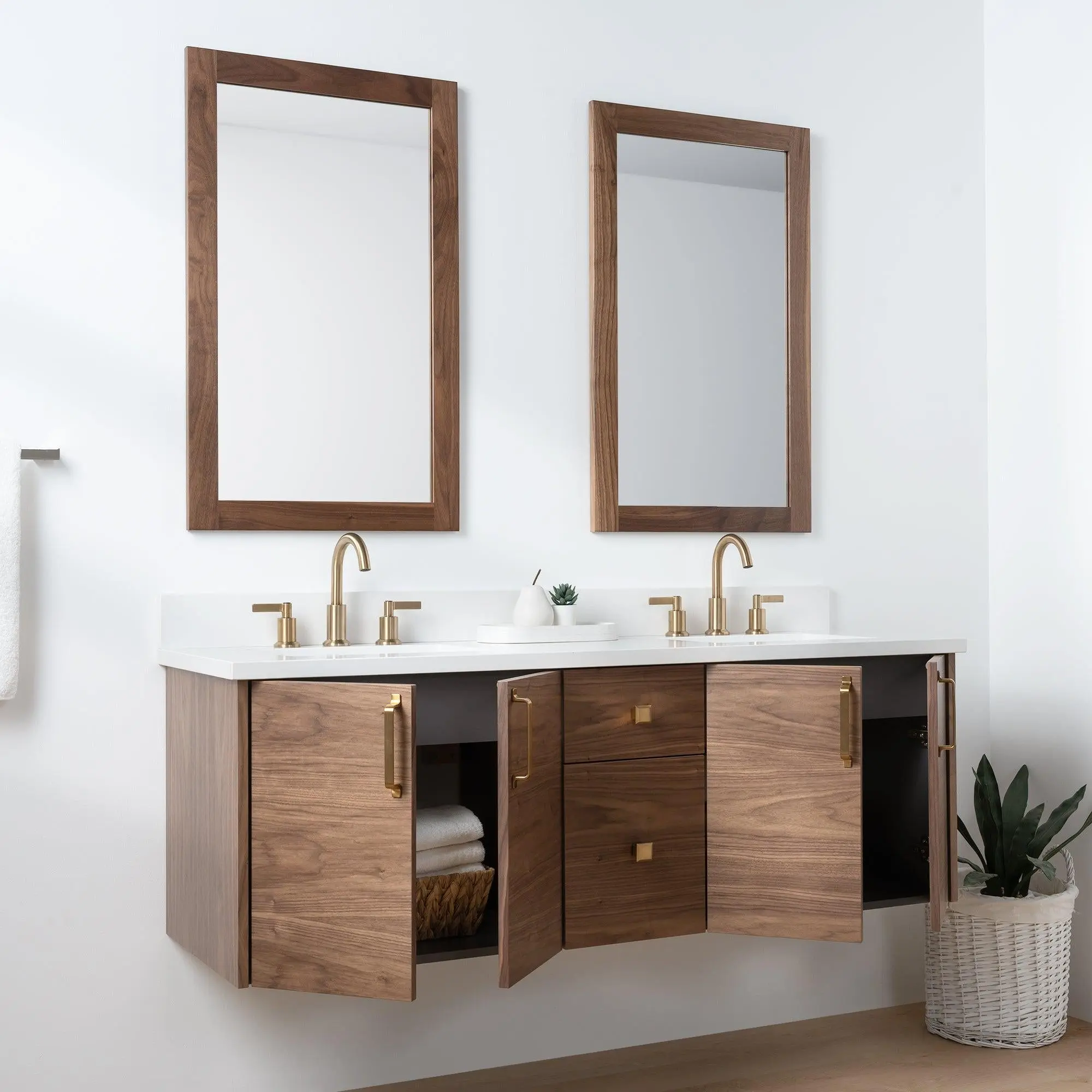 Austin SLIM 60" Wall Mount American Black Walnut Bathroom Vanity, Double Sink - Image 5
